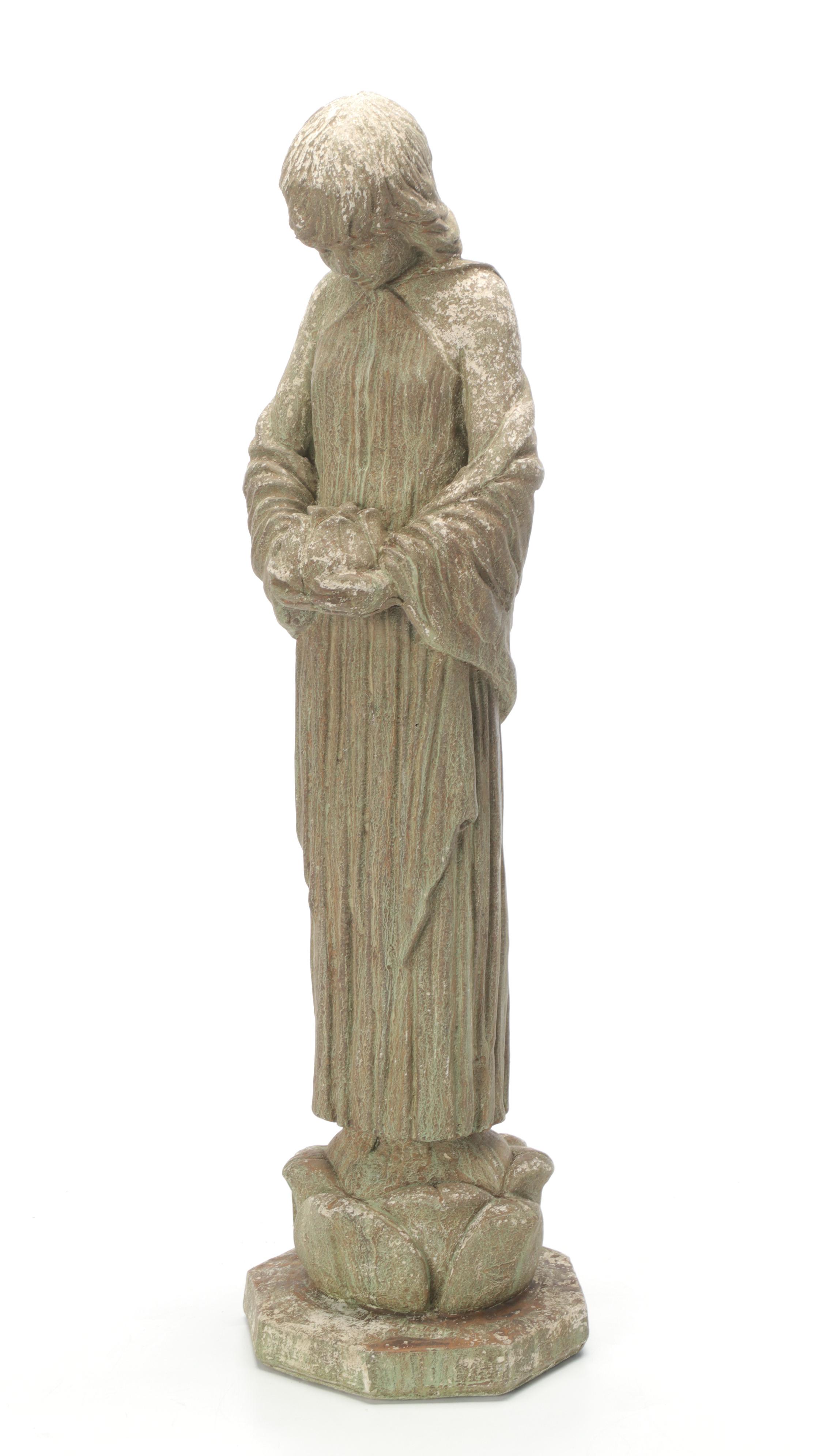 Cast Stone Wood Nymph, Rabbit, and Birds Garden Statues with Garden Stone