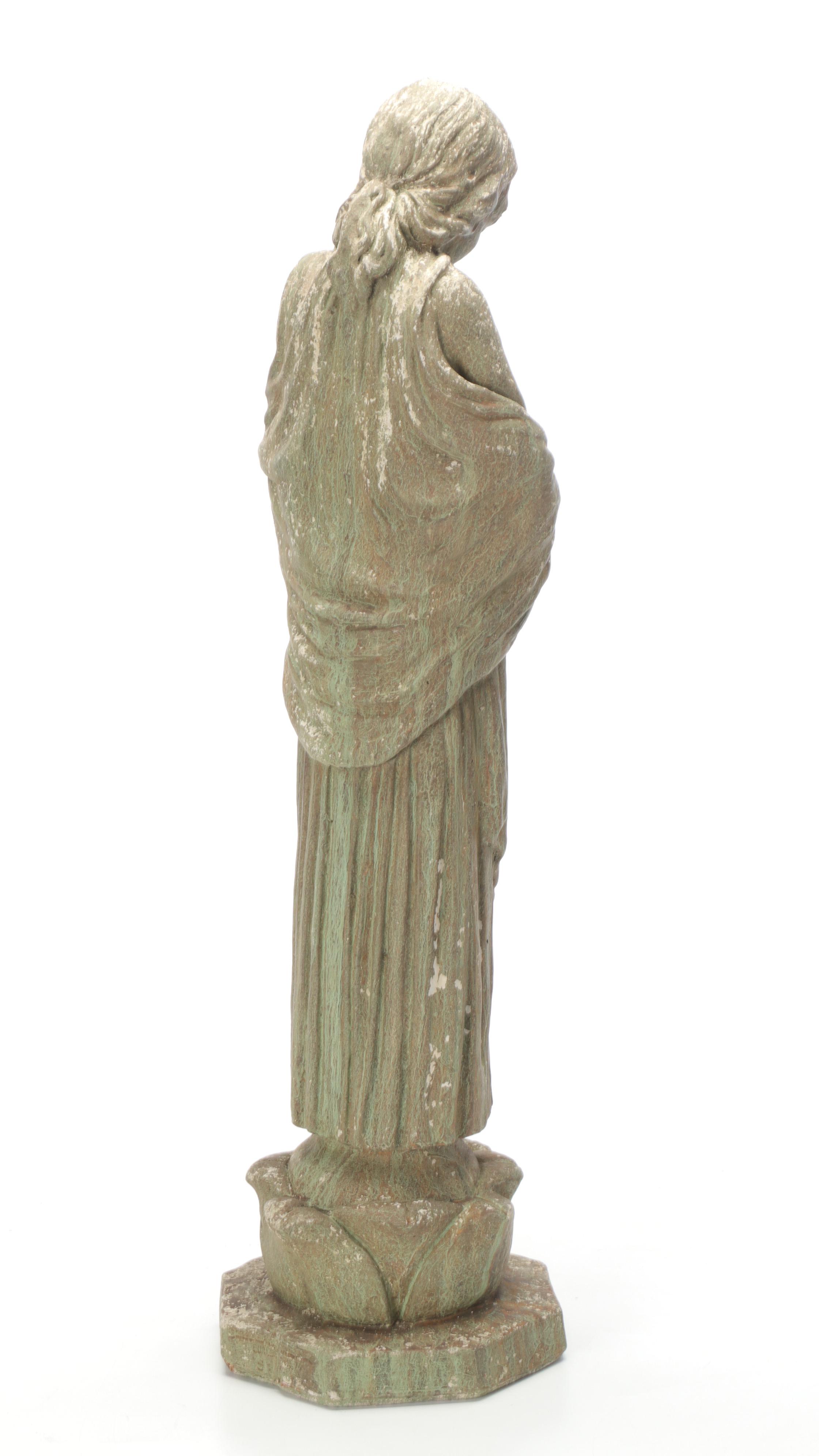 Cast Stone Wood Nymph, Rabbit, and Birds Garden Statues with Garden Stone