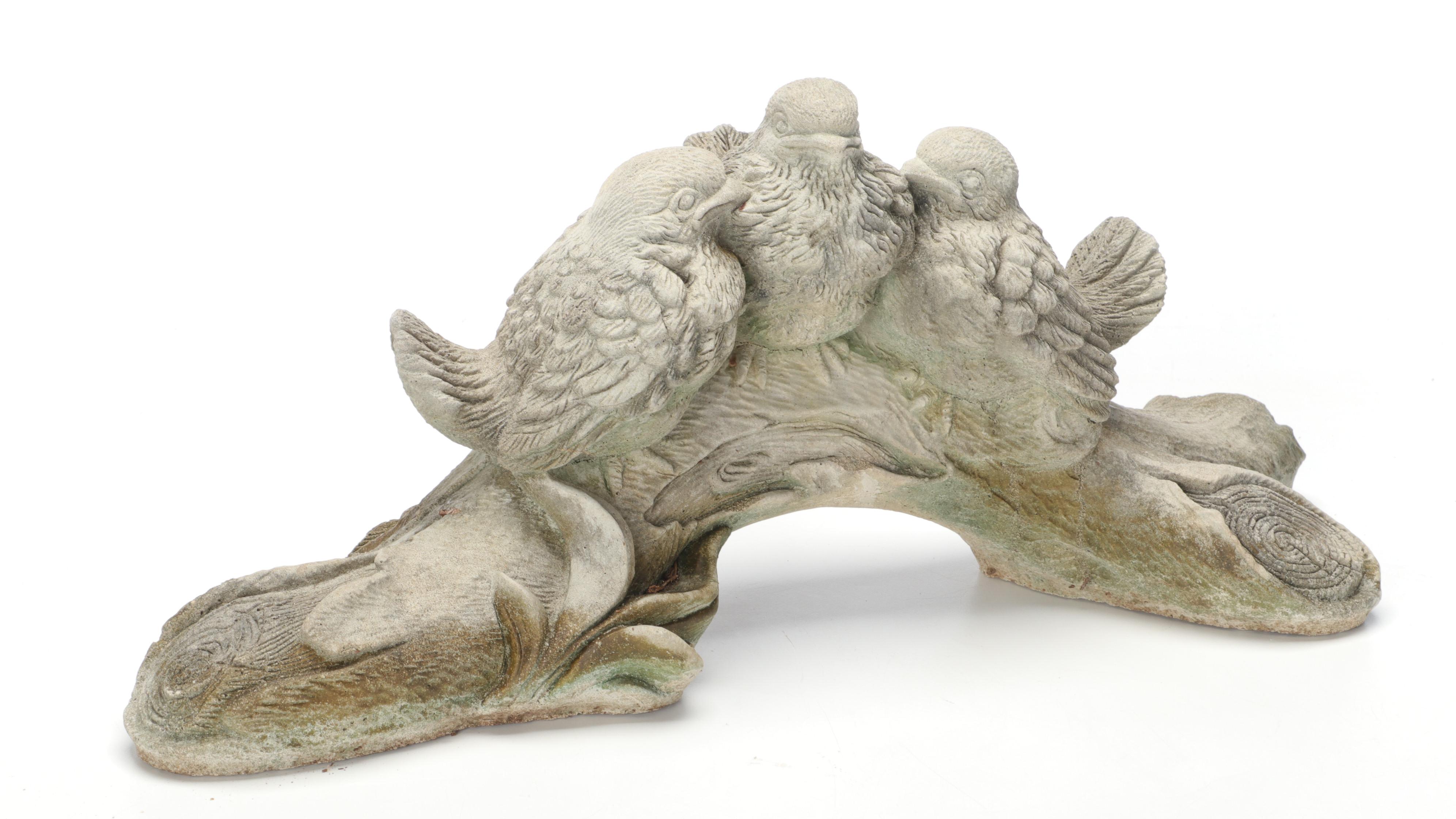 Cast Stone Wood Nymph, Rabbit, and Birds Garden Statues with Garden Stone