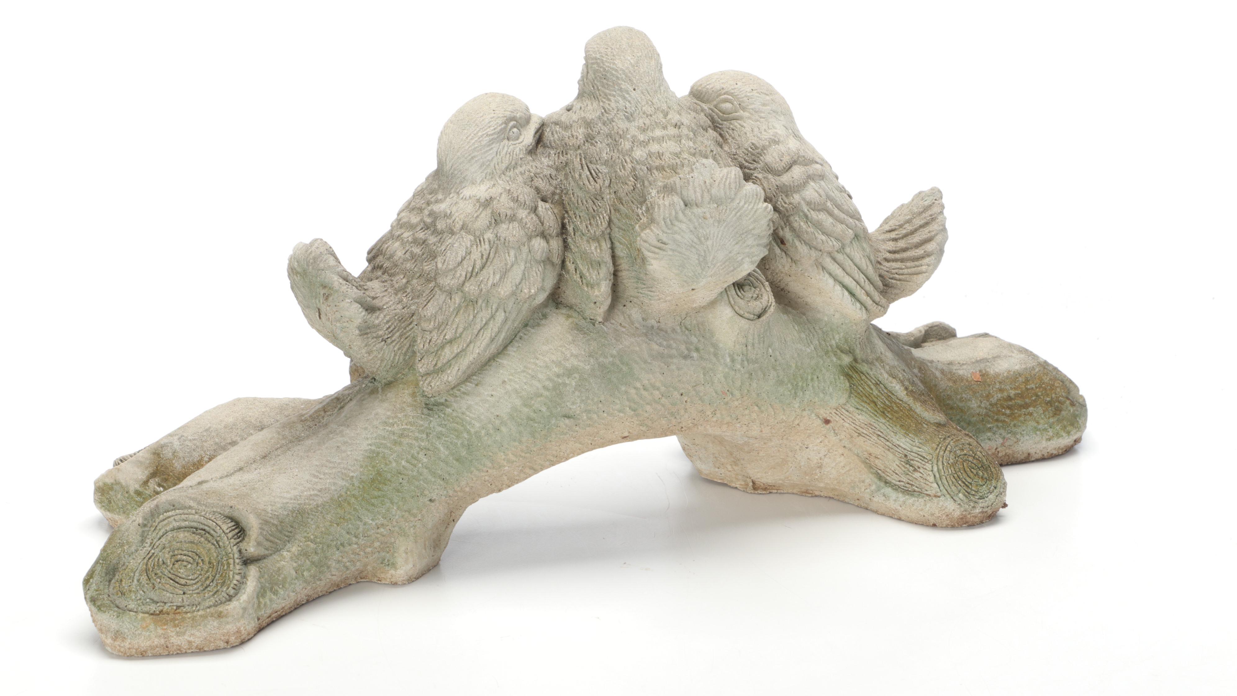 Cast Stone Wood Nymph, Rabbit, and Birds Garden Statues with Garden Stone