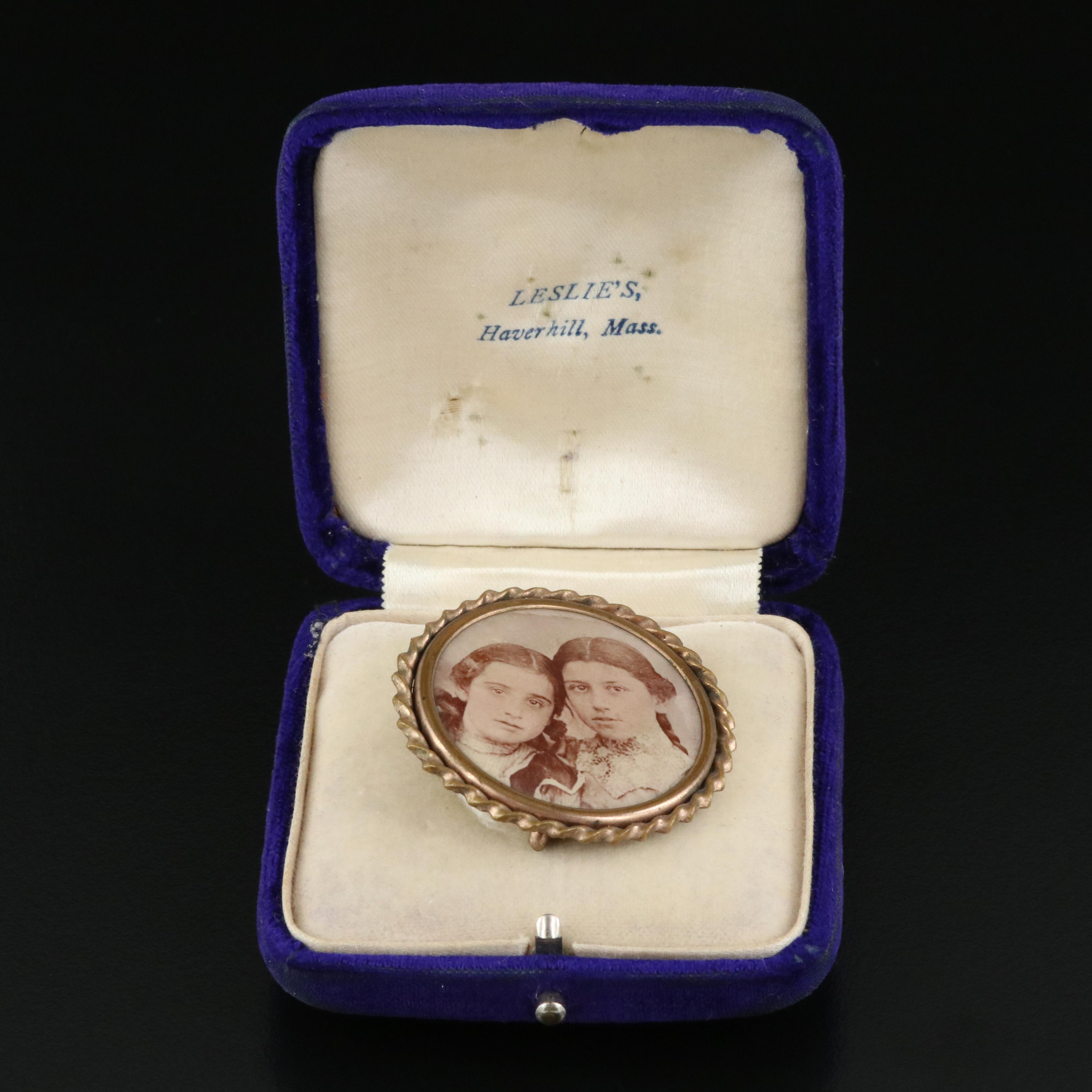 Antique Portrait Brooch with Box