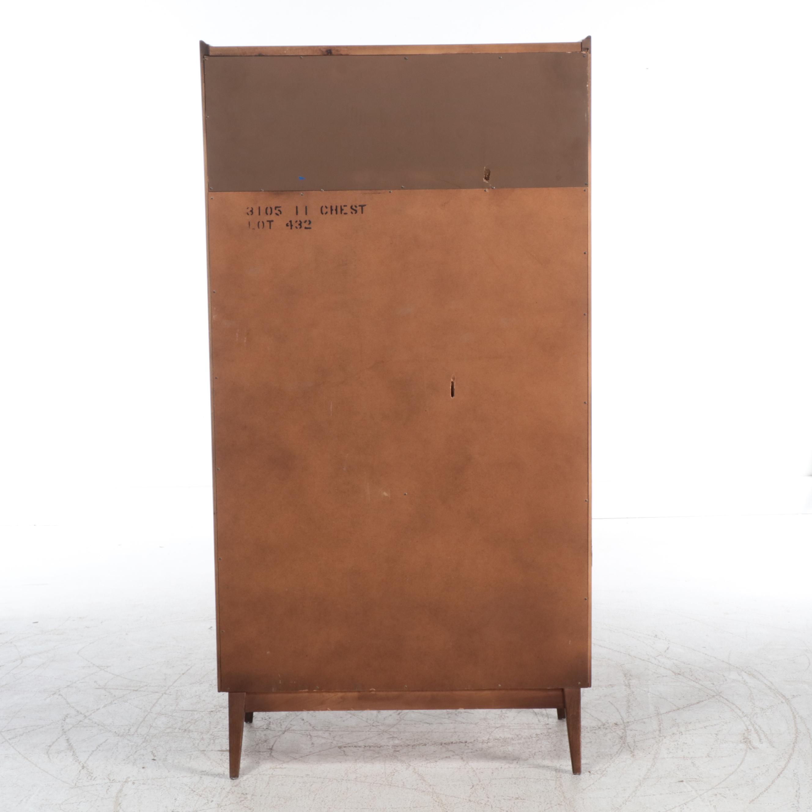 American of Martinsville Mid Century Modern Caned Door and Walnut Armoire, 1970s