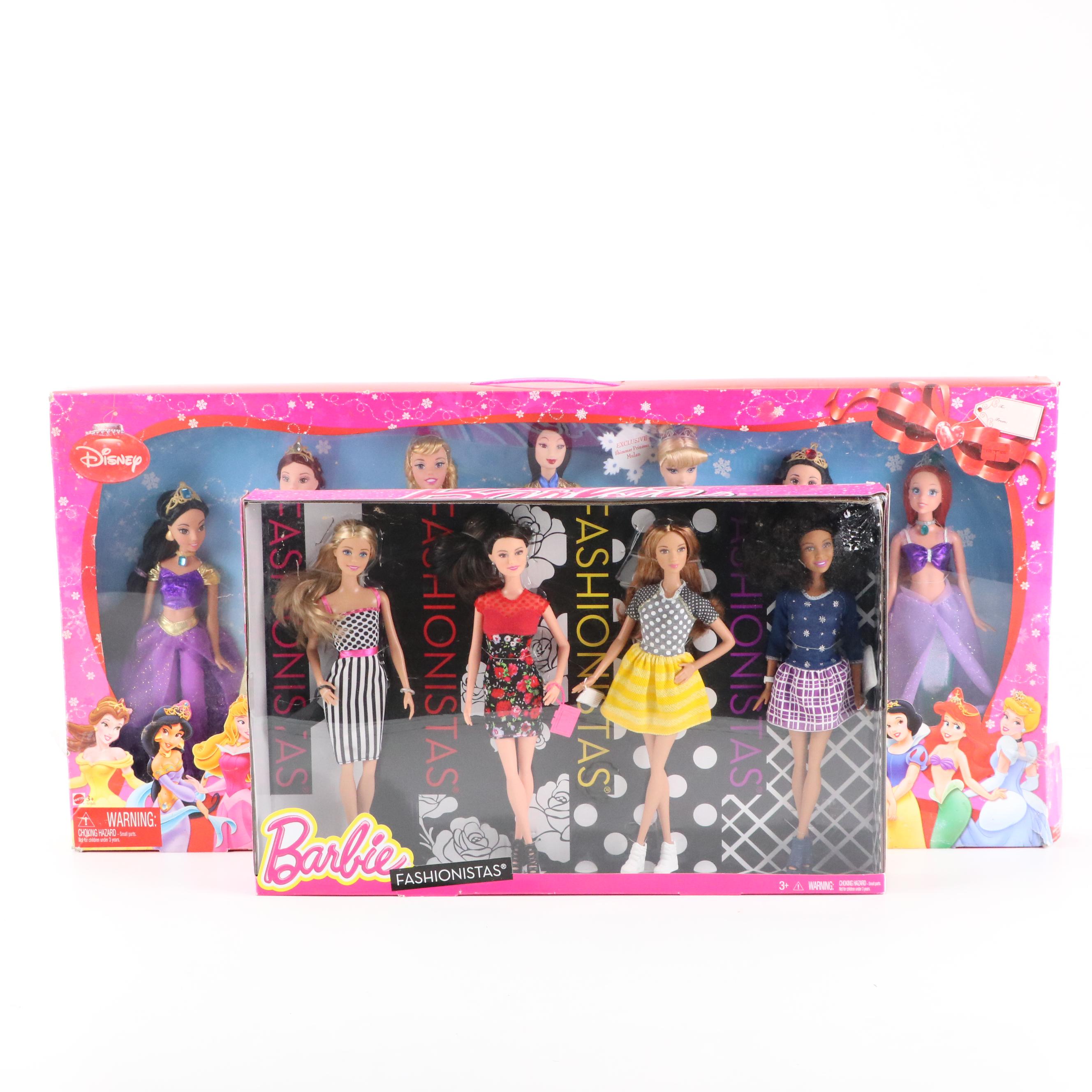 Barbie "Fashionistas" and Disney "Princess Collection" Boxed Set Dolls