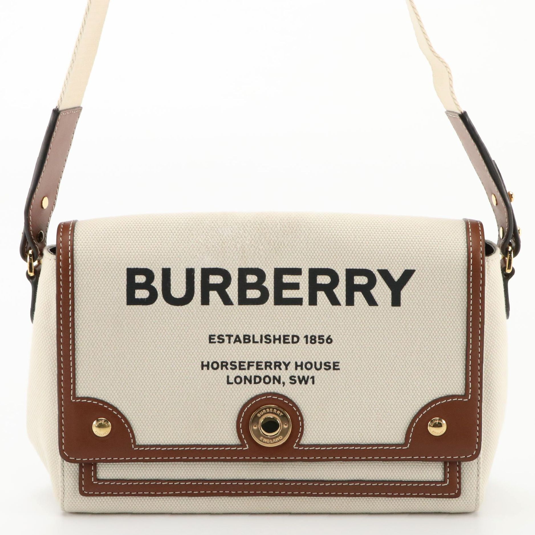 Burberry Woven Canvas and Leather Front-Flap Crossbody Bag