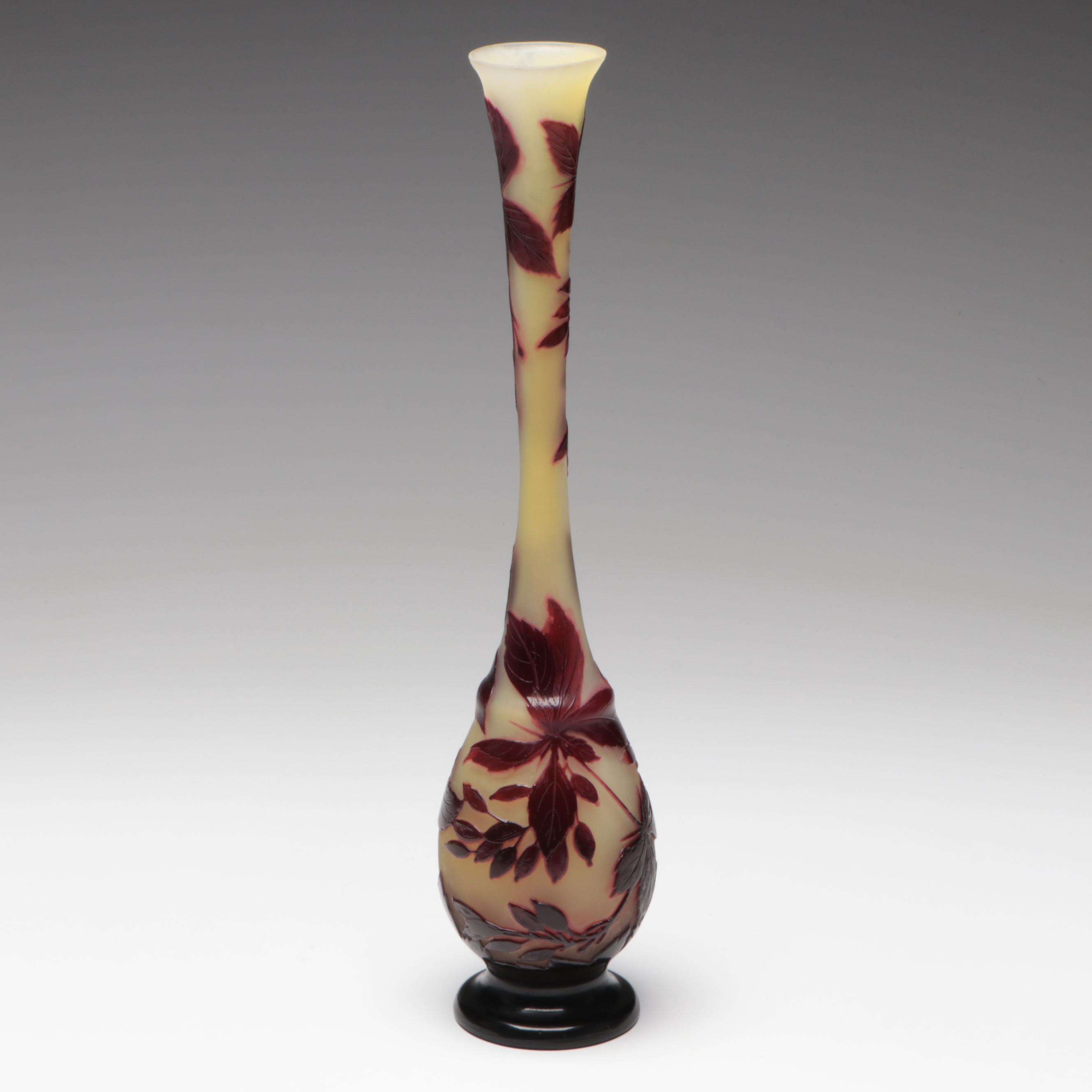 Gallé Art Nouveau Cameo Cut Art Glass Footed Vase, Early 20th Century