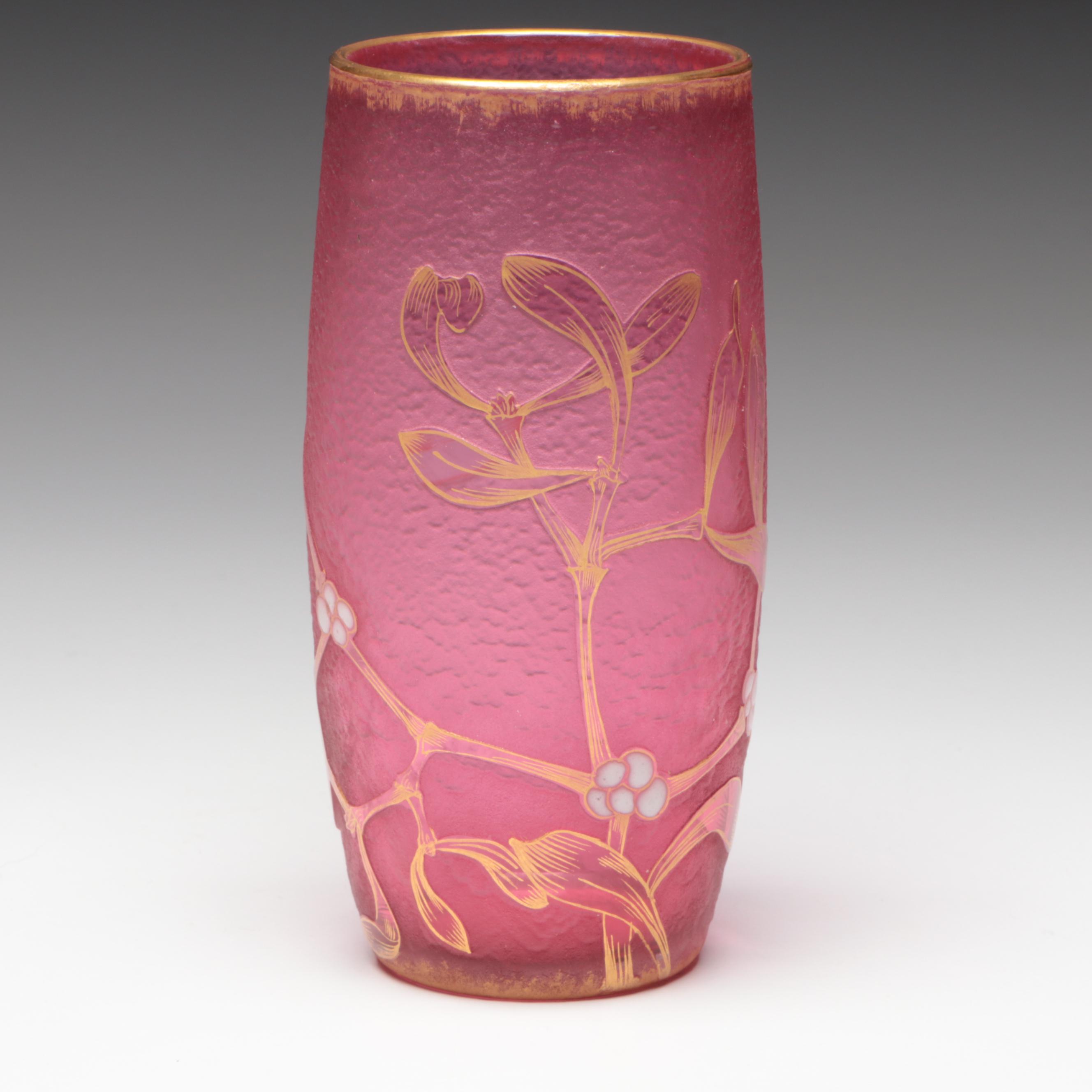 Daum Nancy Cameo Cut Gilt and Enamel Art Glass Vase, Early 20th Century