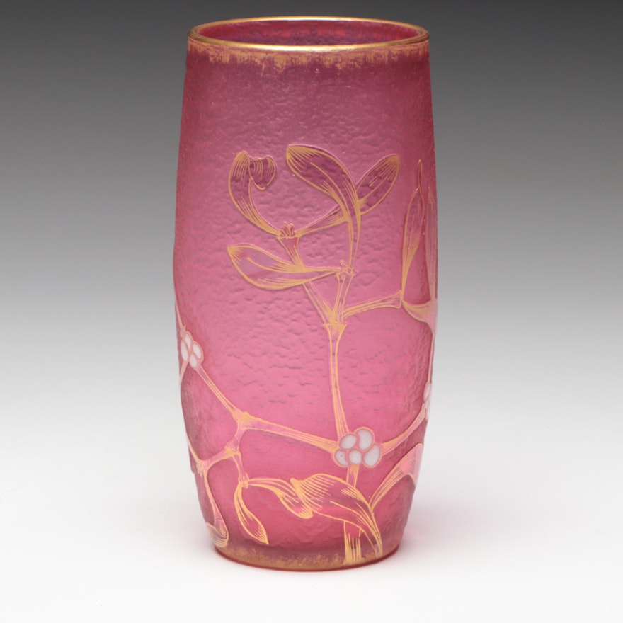 Daum Nancy Cameo Cut Gilt and Enamel Art Glass Vase, Early 20th Century