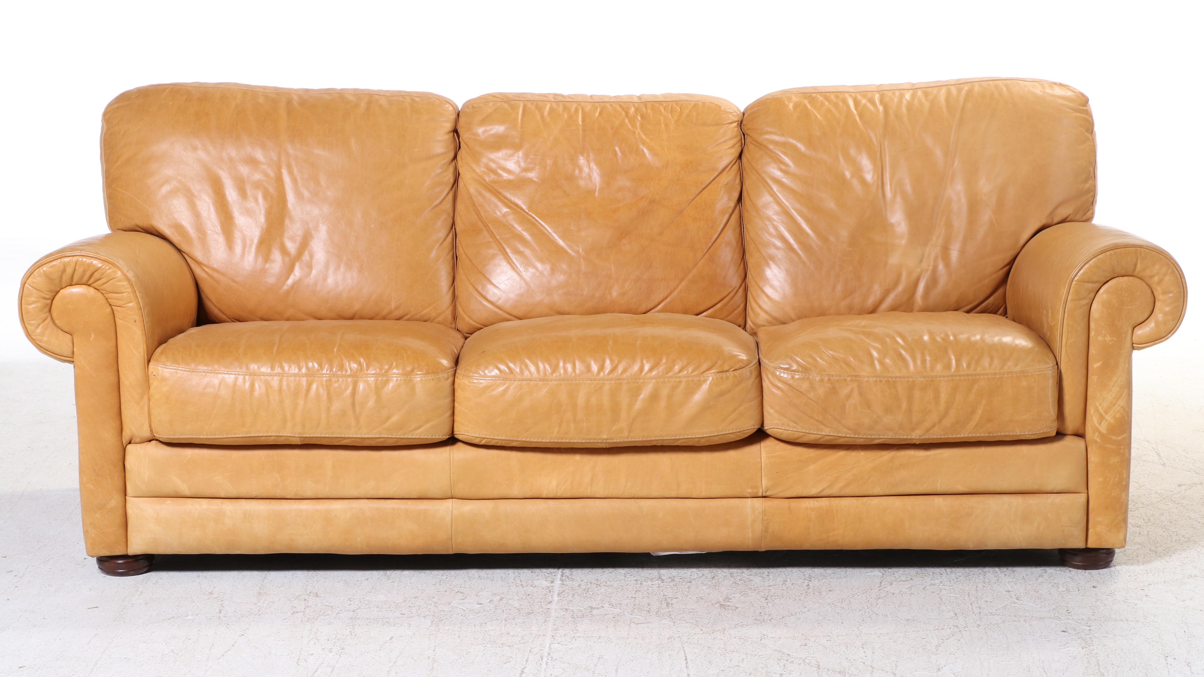 Italian Leather Roll-Arm Sofa