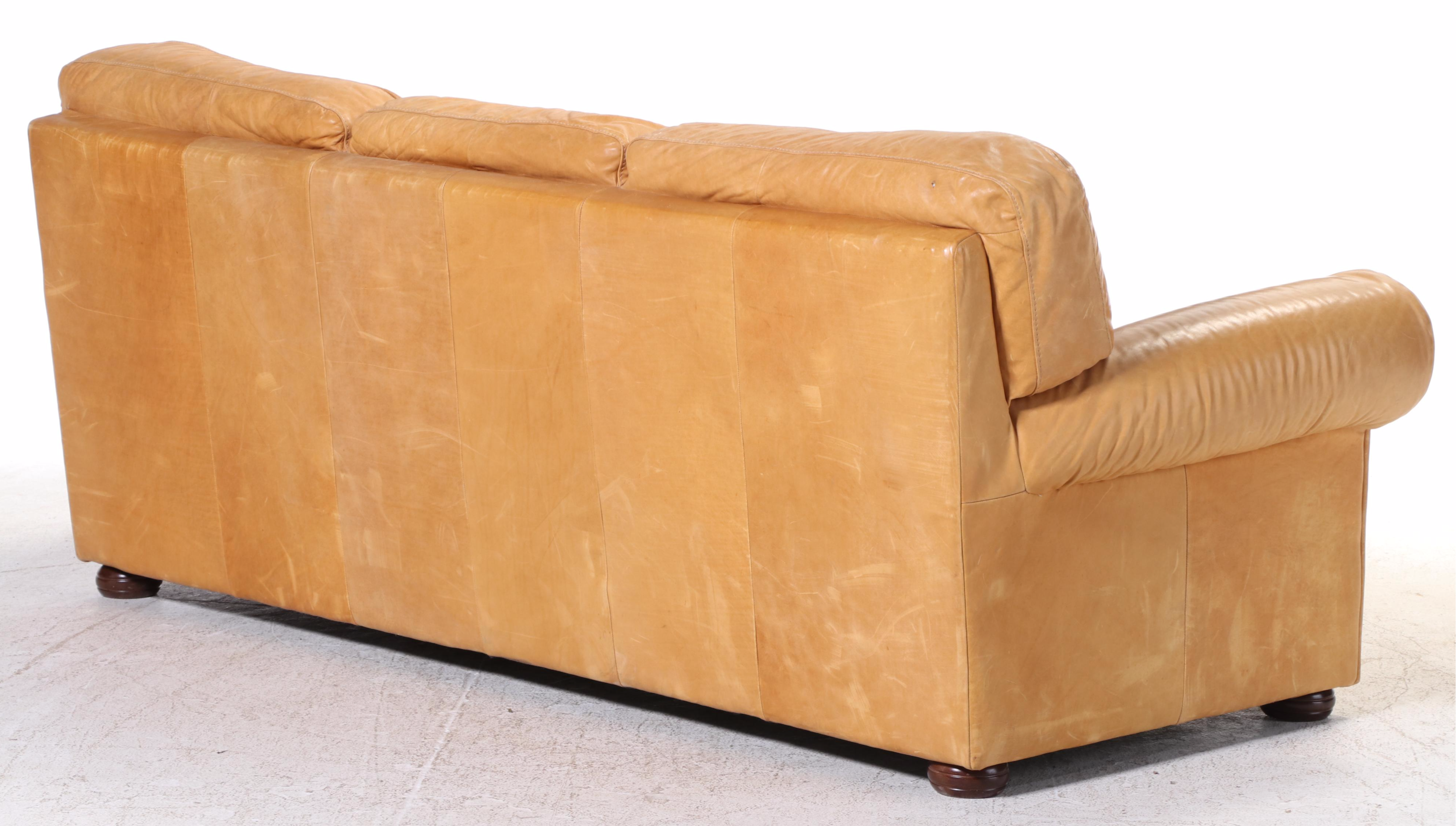 Italian Leather Roll-Arm Sofa