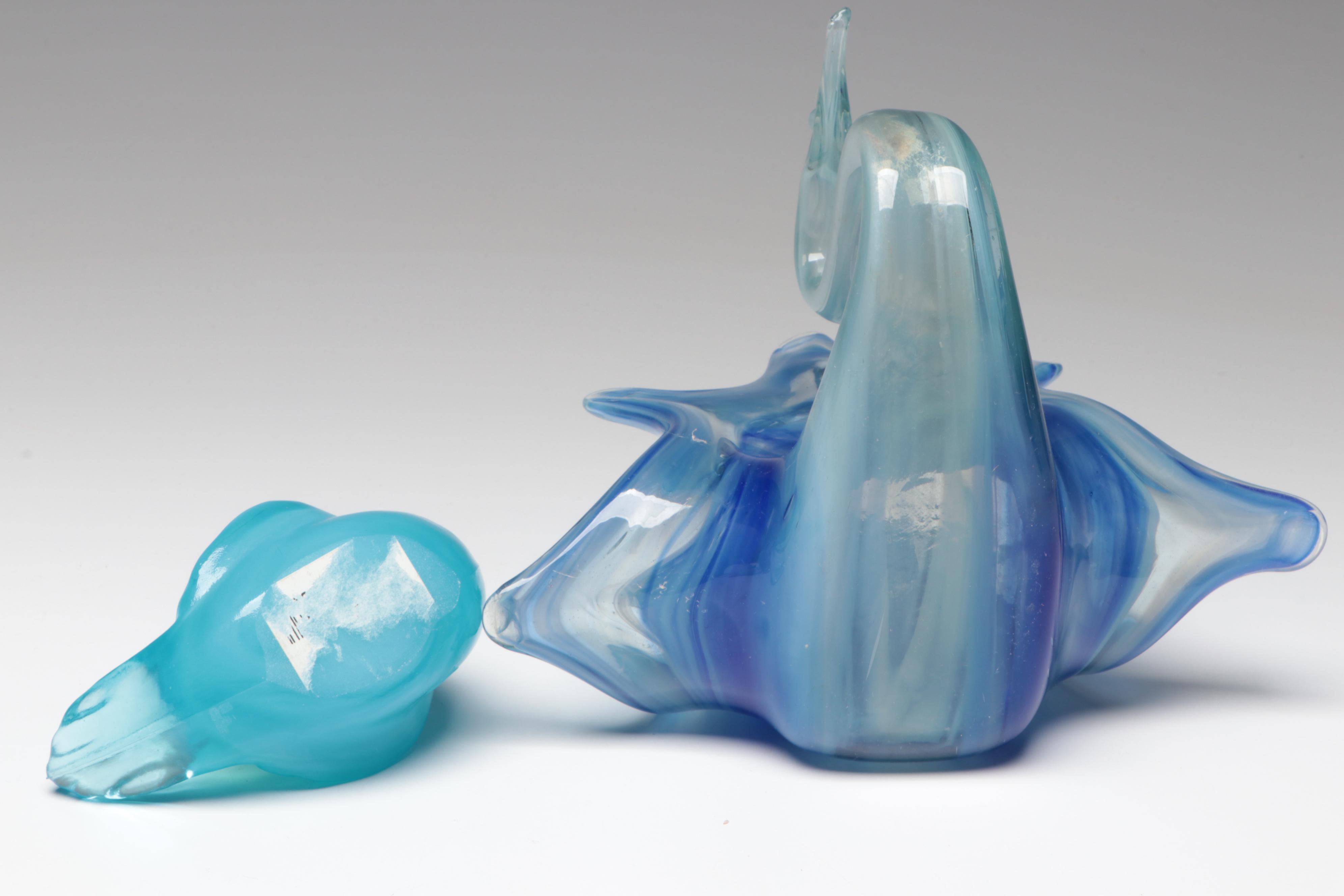 Art Glass Swirl Pattern Sculptural Forms, Natural Form Bowl, and Bird Figurine