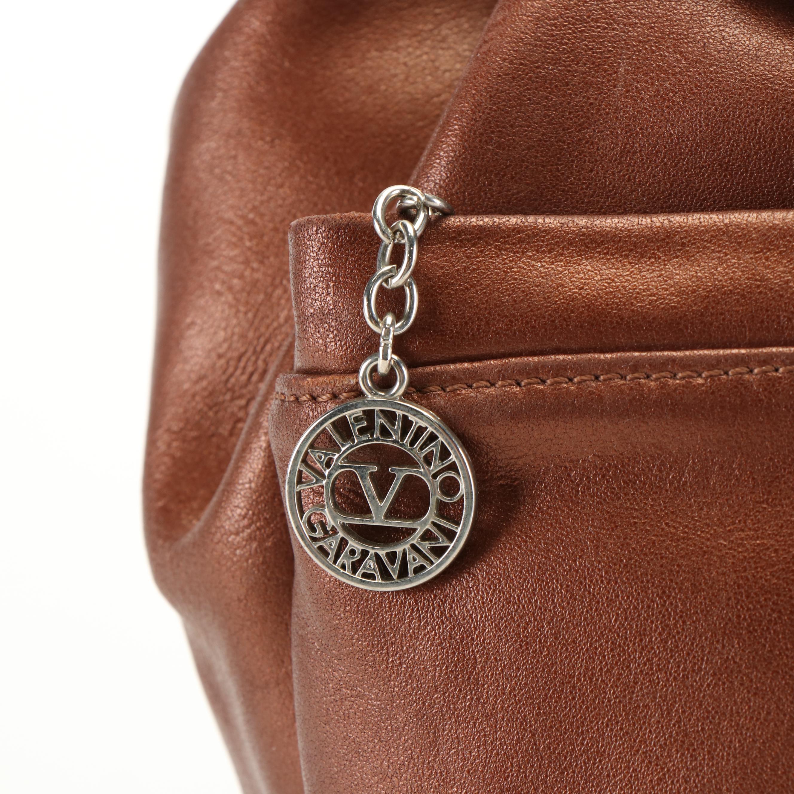 Valentino Garavani Brown Leather Drawstring Backpack