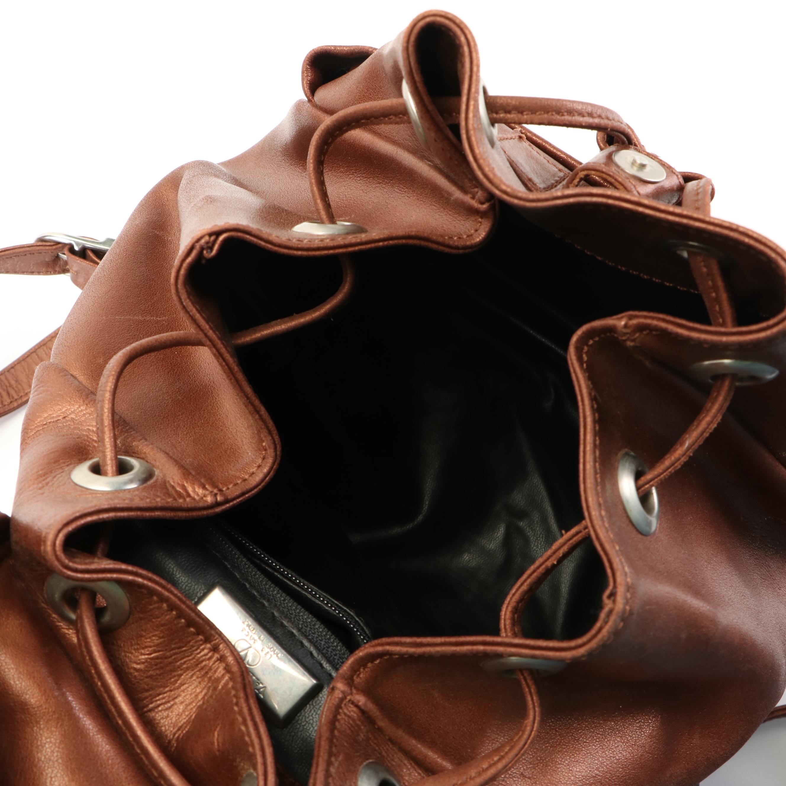 Valentino Garavani Brown Leather Drawstring Backpack
