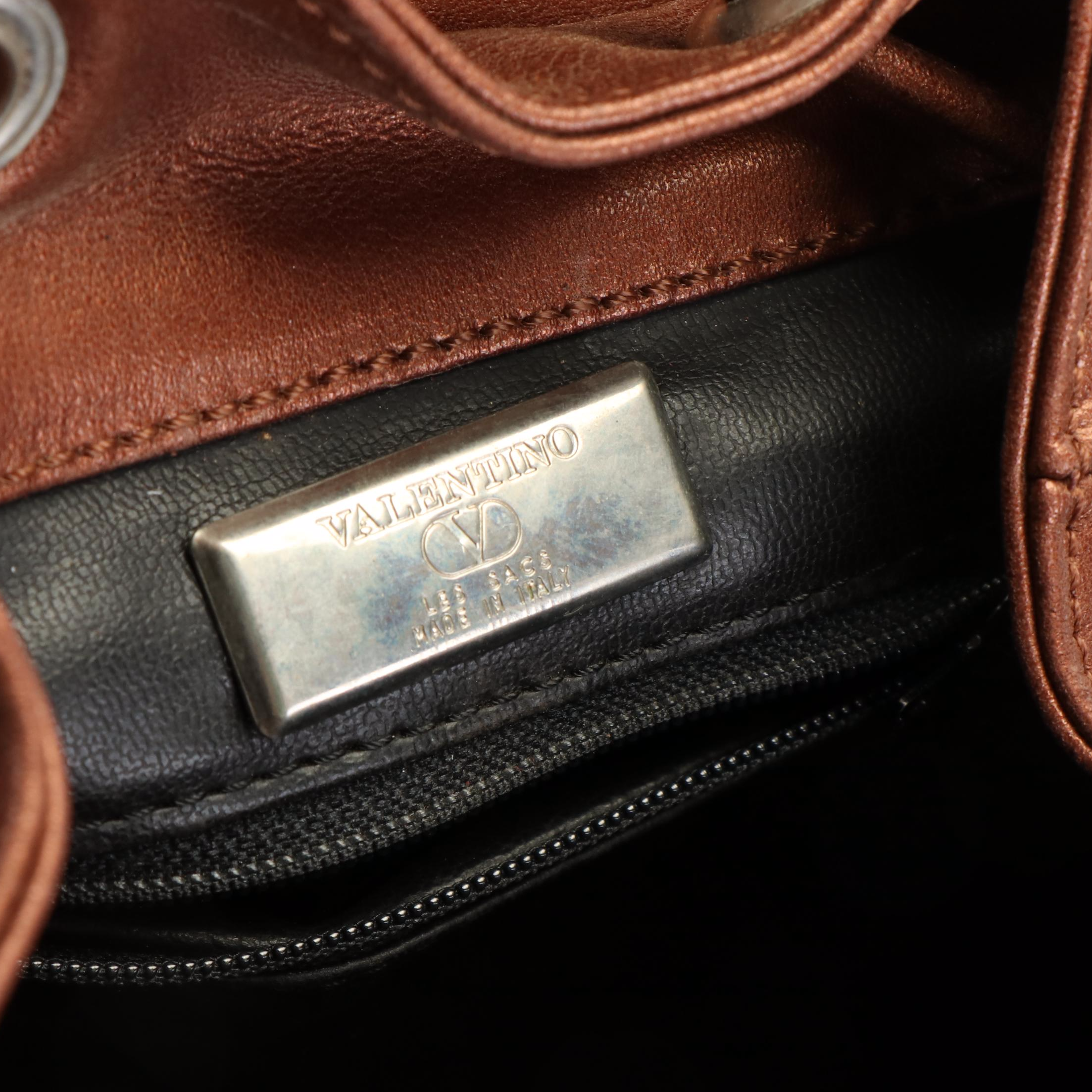 Valentino Garavani Brown Leather Drawstring Backpack