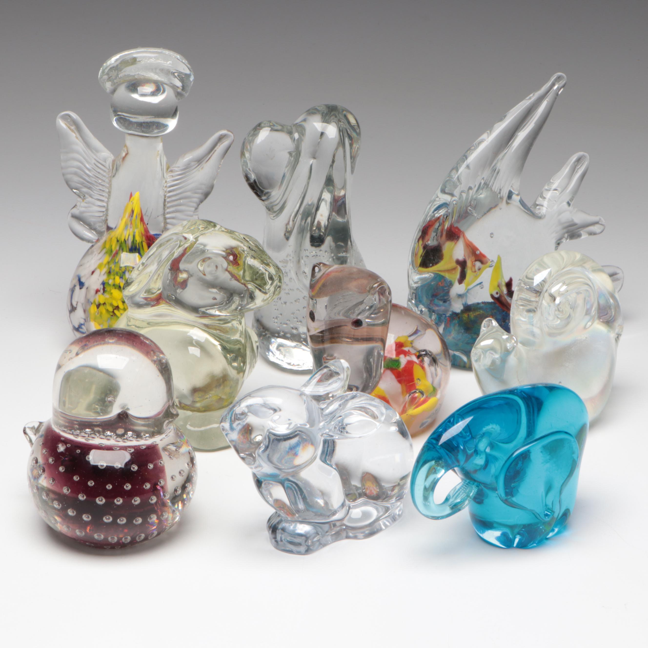 Blown Glass Angel Paperweight and More Glass Animal Paperweights