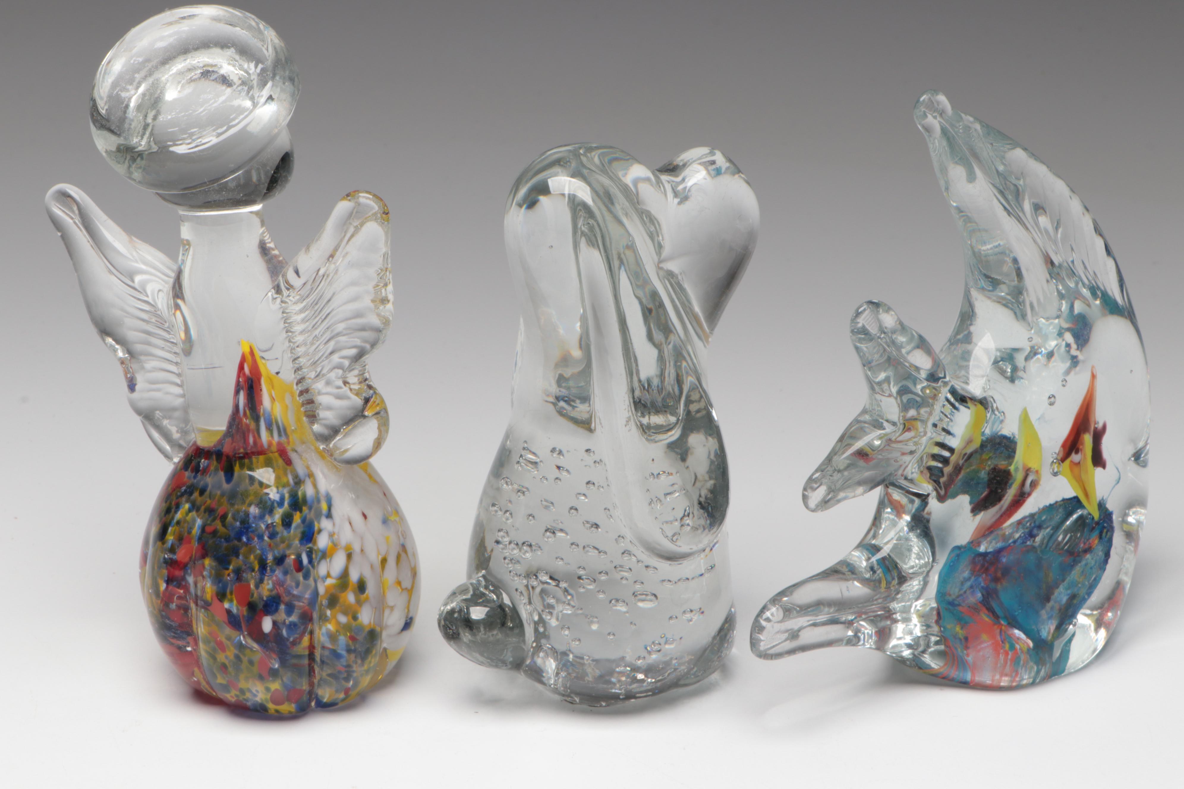 Blown Glass Angel Paperweight and More Glass Animal Paperweights