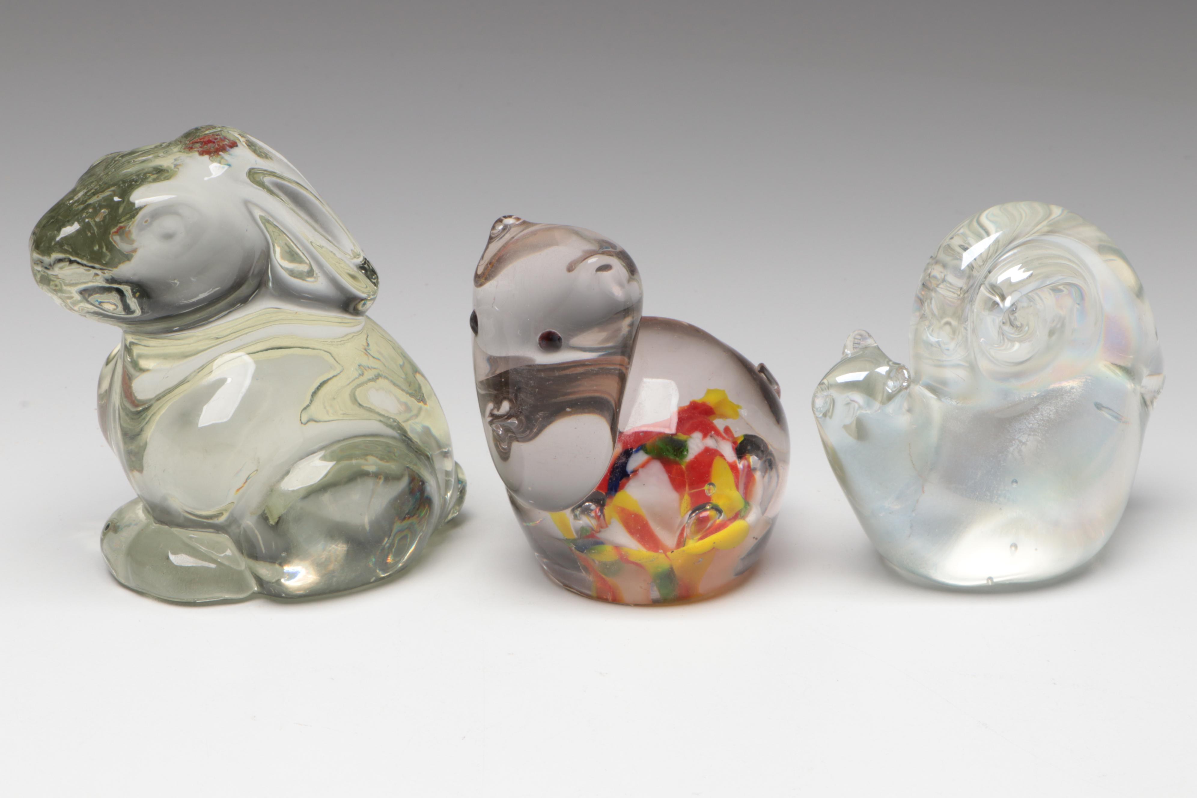 Blown Glass Angel Paperweight and More Glass Animal Paperweights