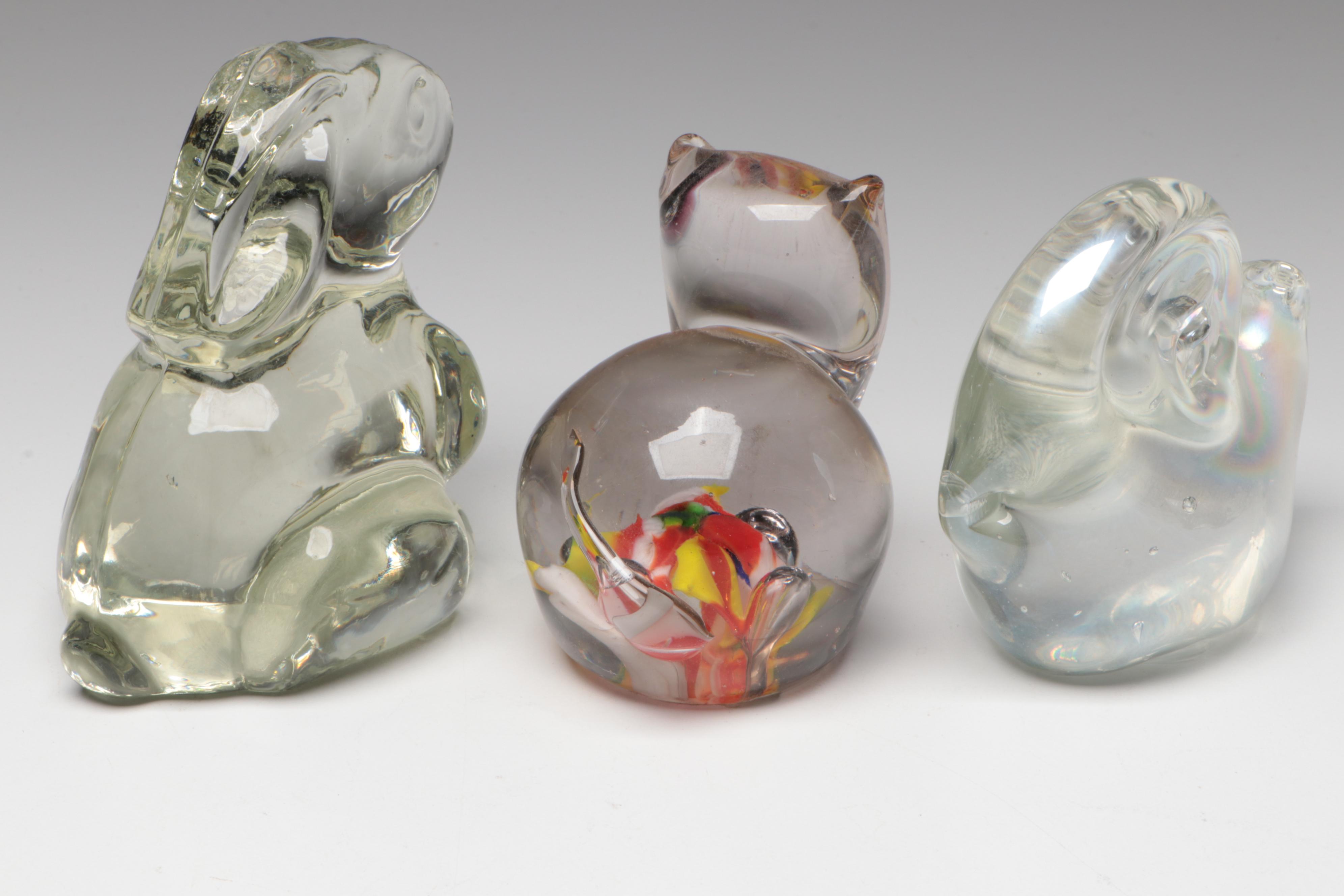Blown Glass Angel Paperweight and More Glass Animal Paperweights