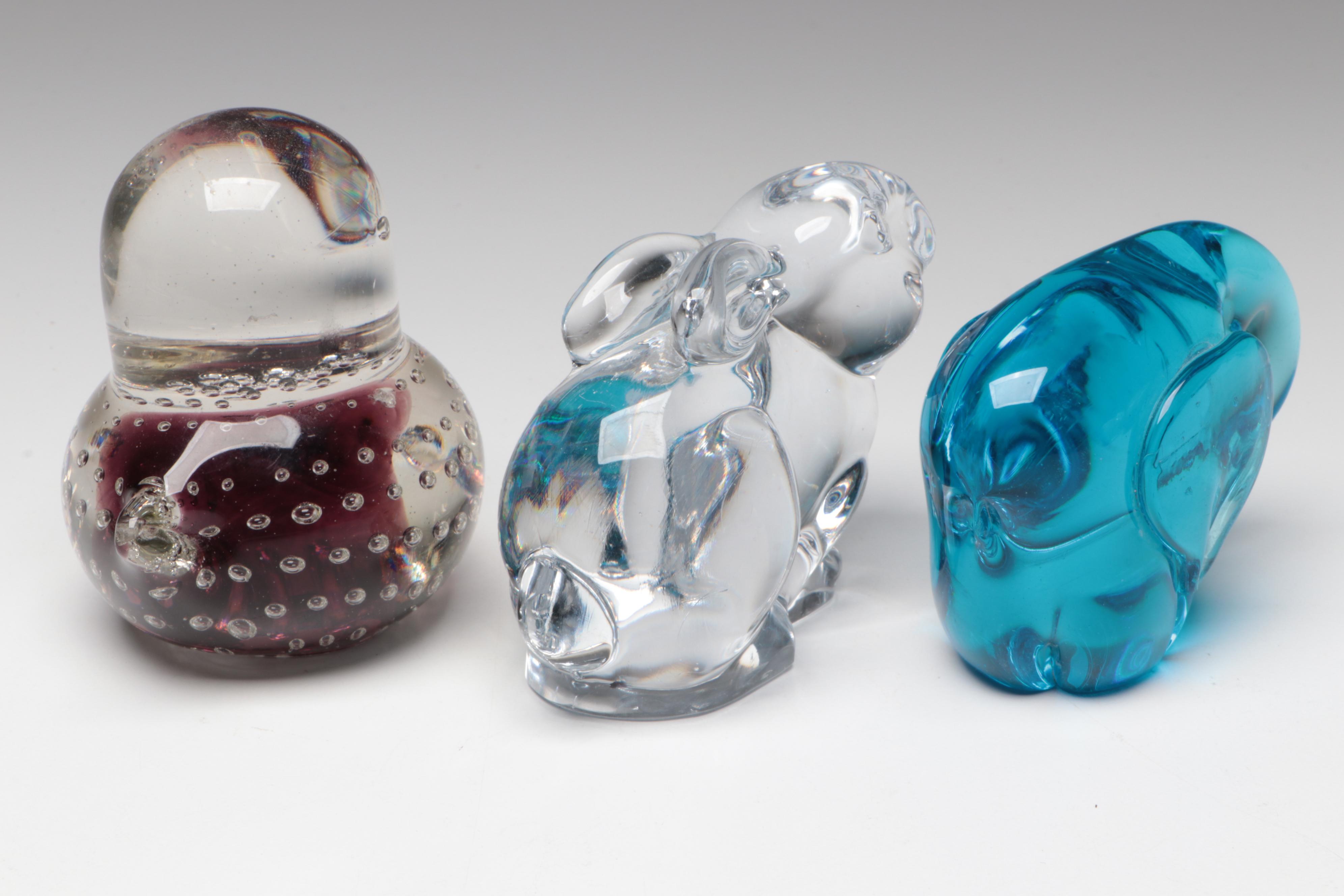 Blown Glass Angel Paperweight and More Glass Animal Paperweights