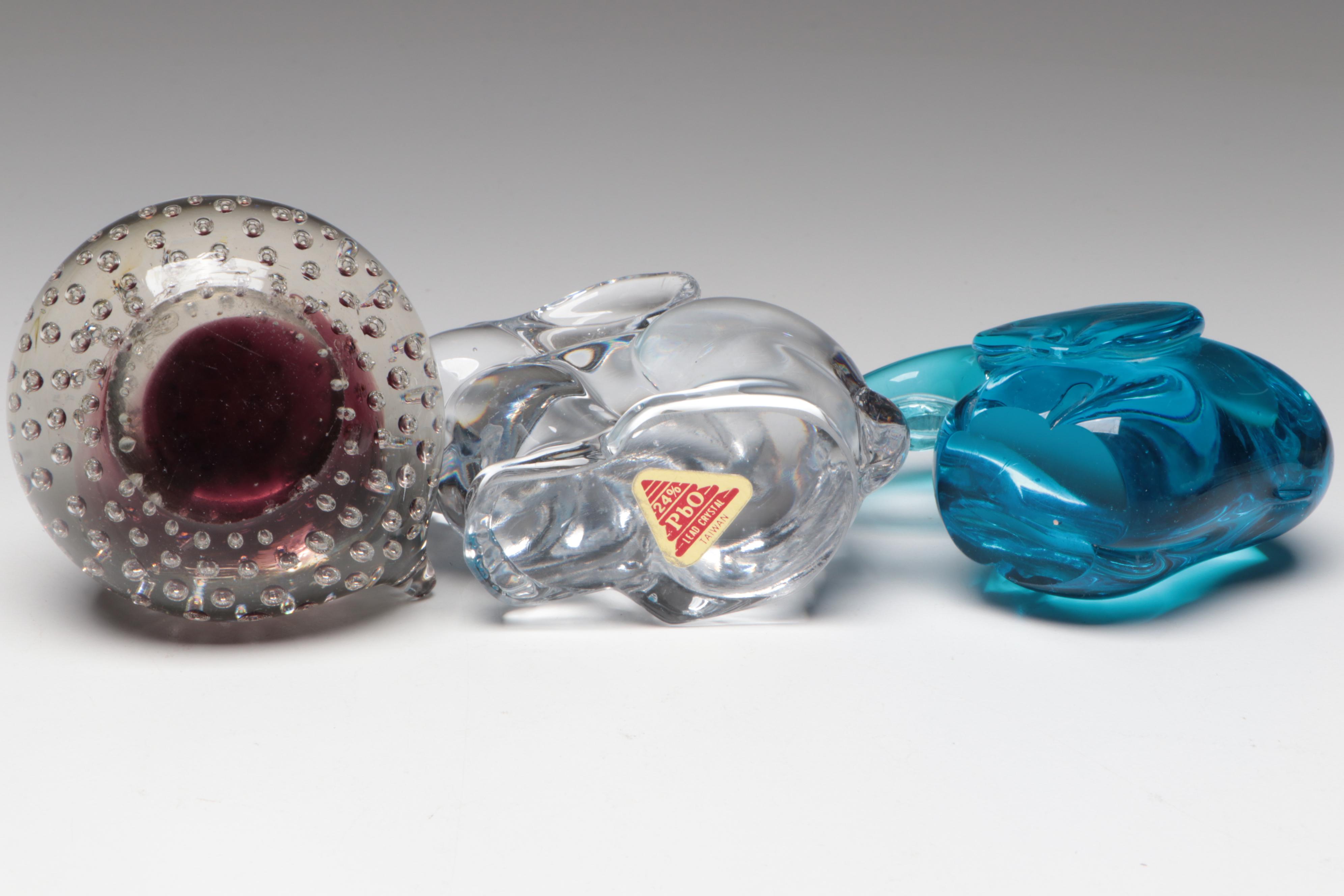 Blown Glass Angel Paperweight and More Glass Animal Paperweights