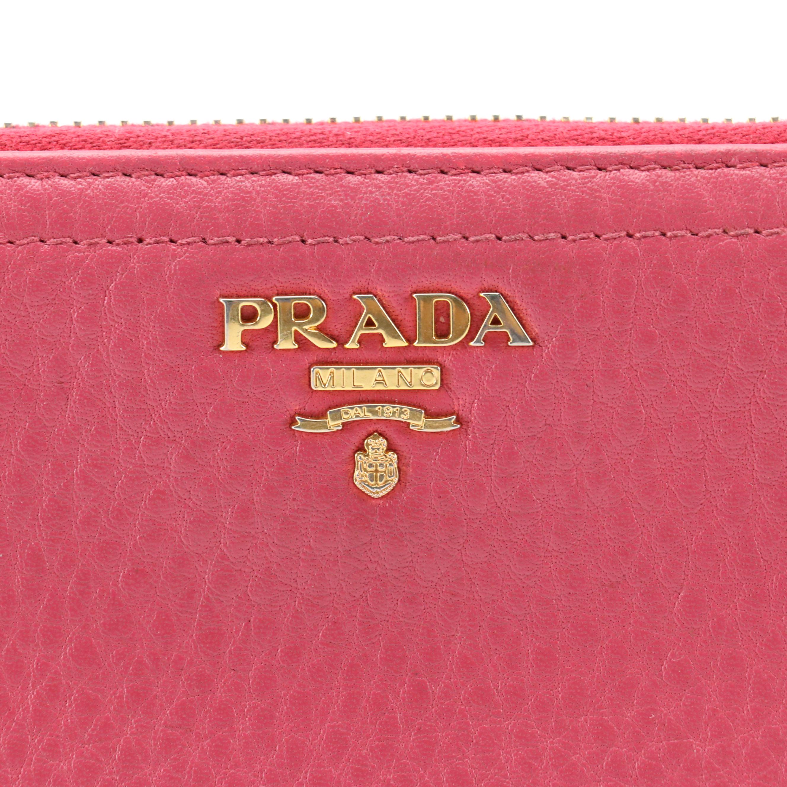 Prada Zip-Around Long Wallet in Pink Vitello Leather