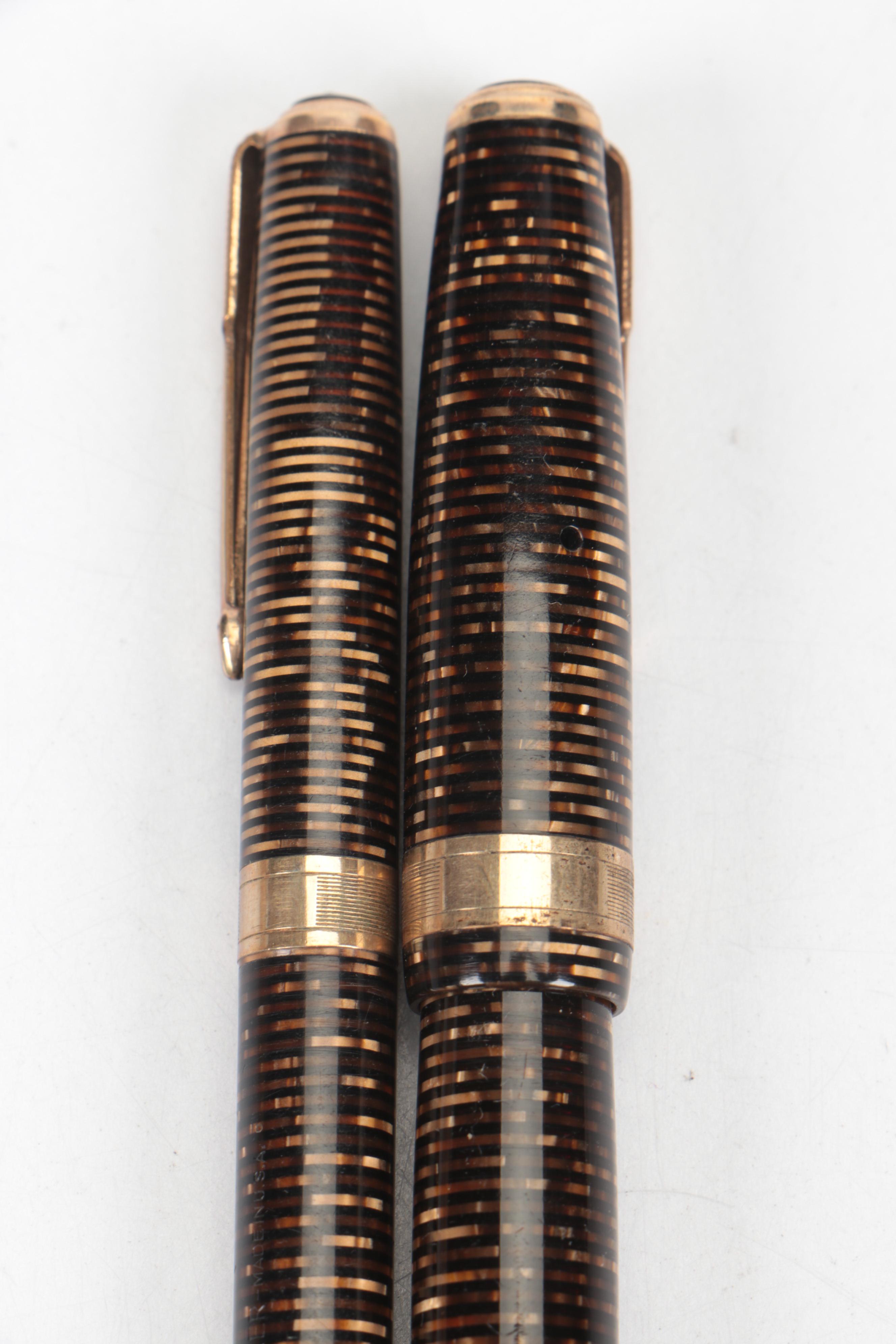 Parker Vacumatic Blue Diamond "Debutante Golden Pearl" Fountain Pen and Pencil