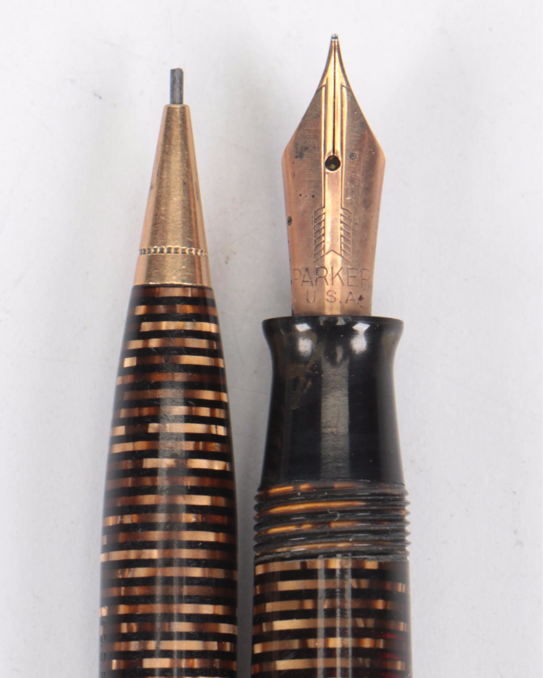 Parker Vacumatic Blue Diamond "Debutante Golden Pearl" Fountain Pen and Pencil