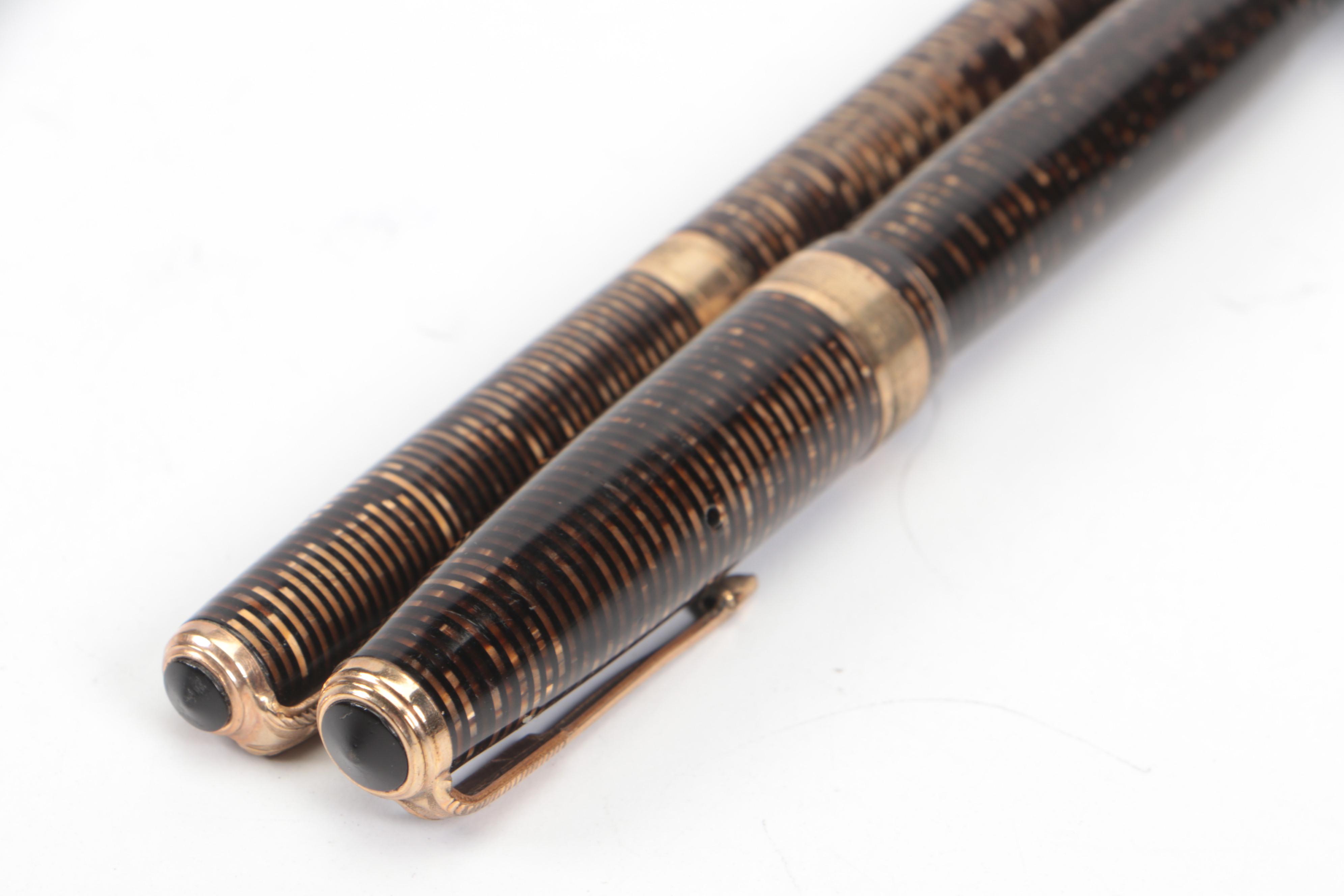 Parker Vacumatic Blue Diamond "Debutante Golden Pearl" Fountain Pen and Pencil