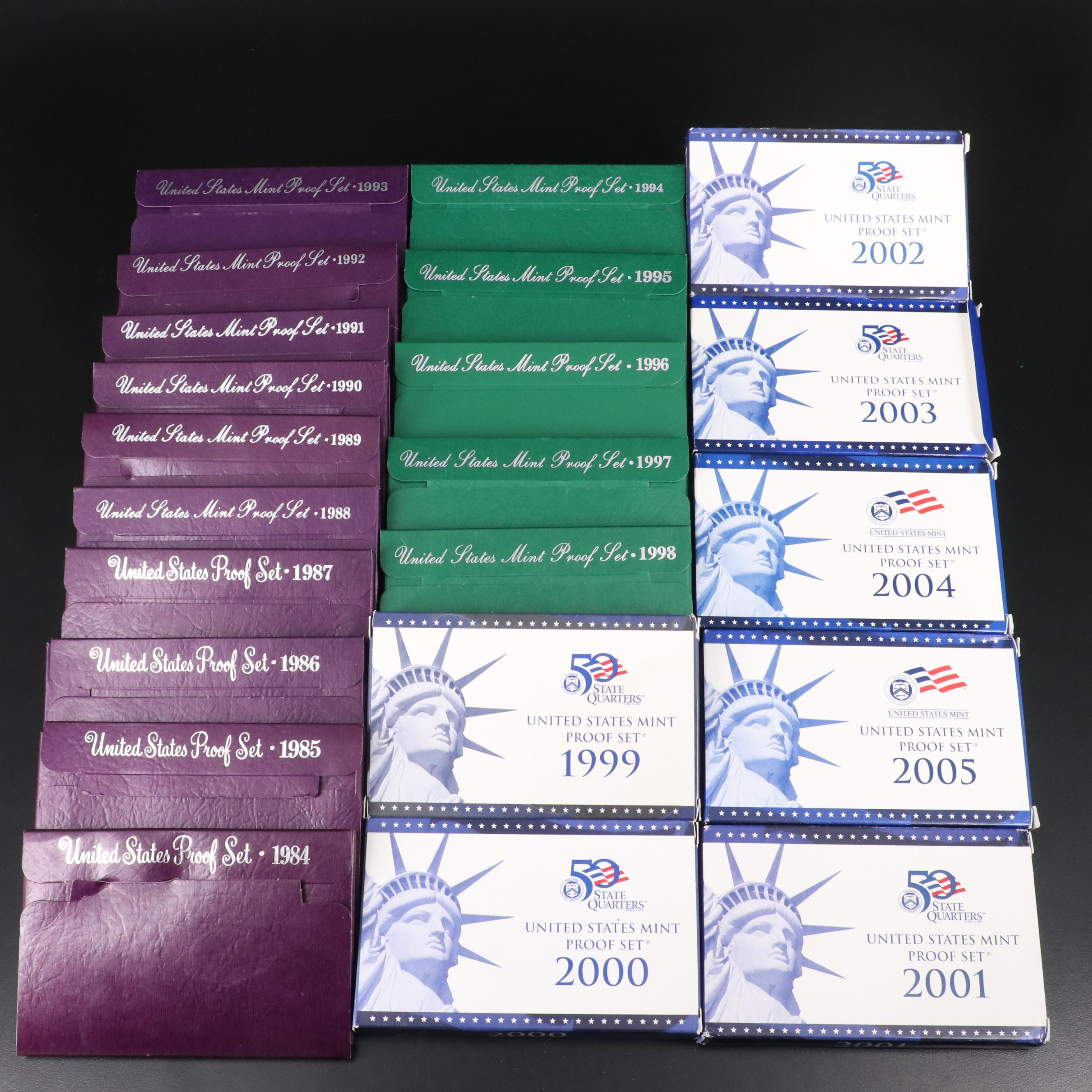 Twenty-Two Different United States Proof Sets 1984-2005 Complete