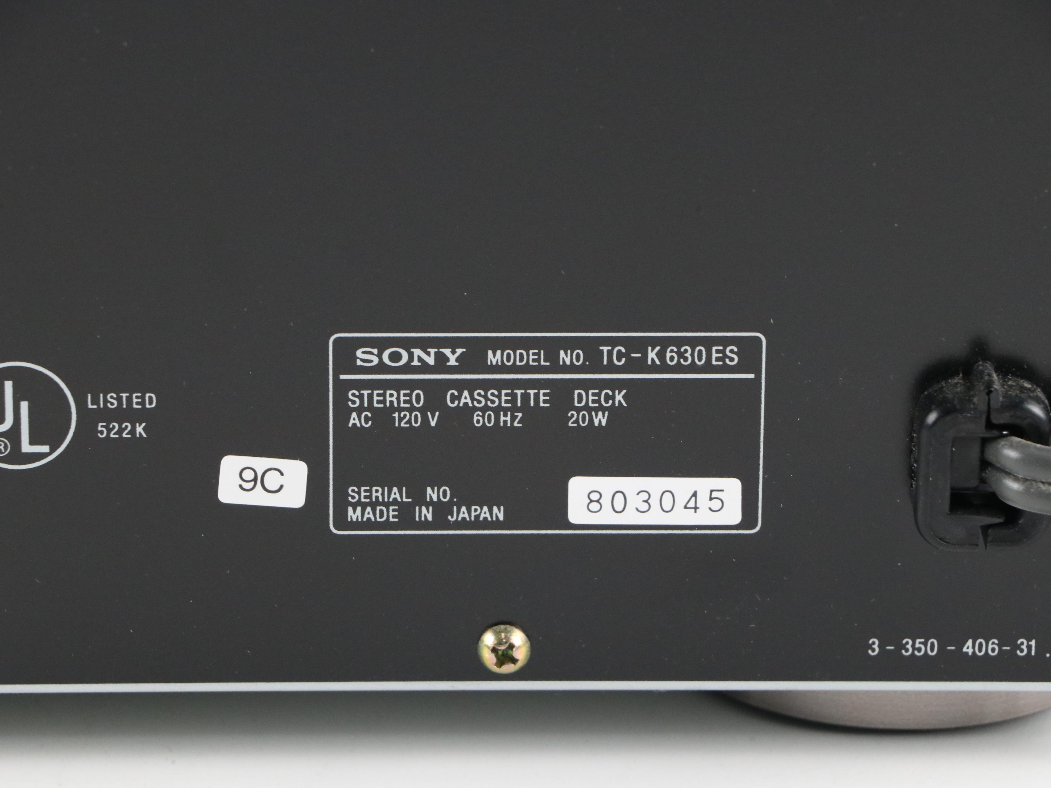 Sony TC-K630ES Stereo Cassette Deck, 1990s