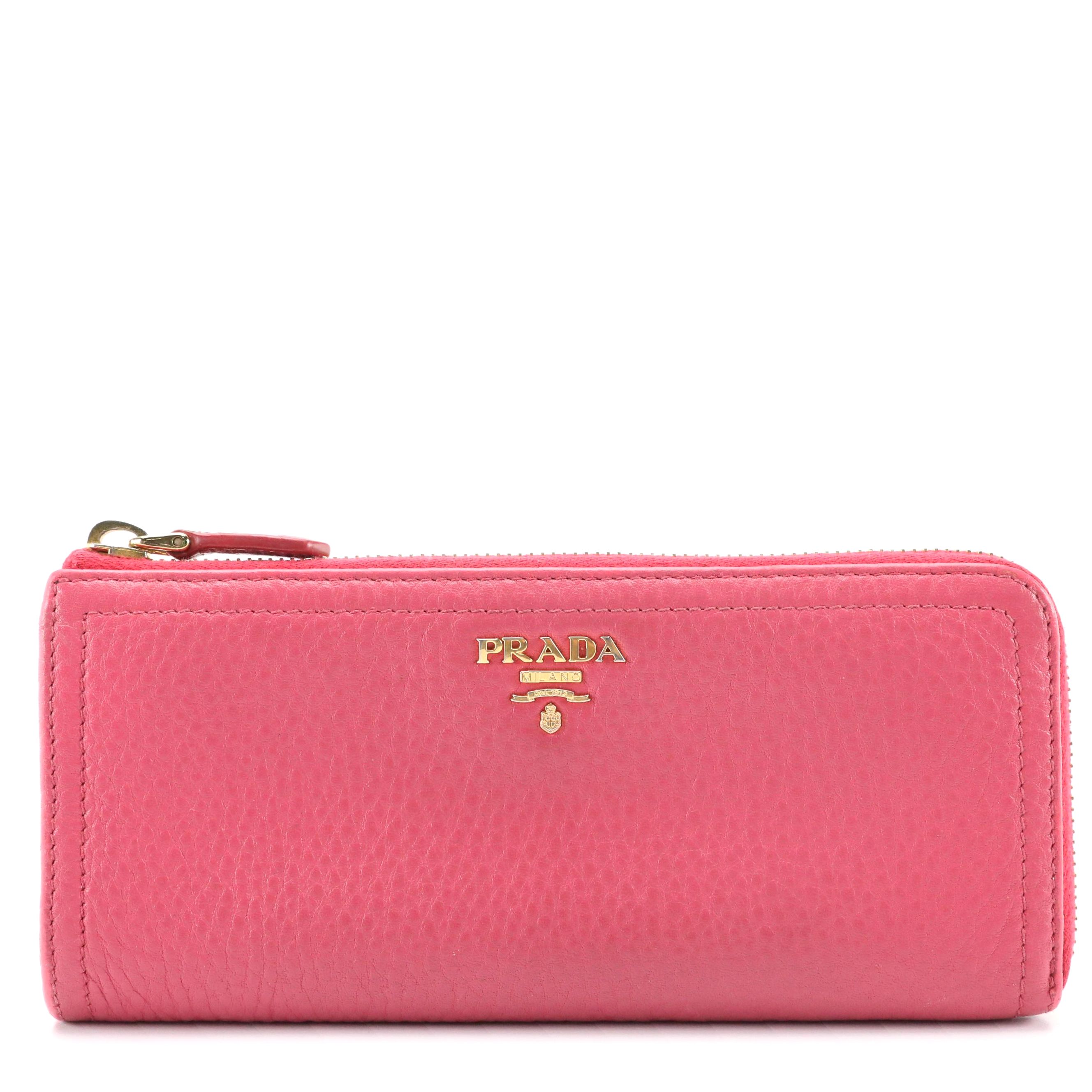Prada Zip-Around Long Wallet in Pink Vitello Leather