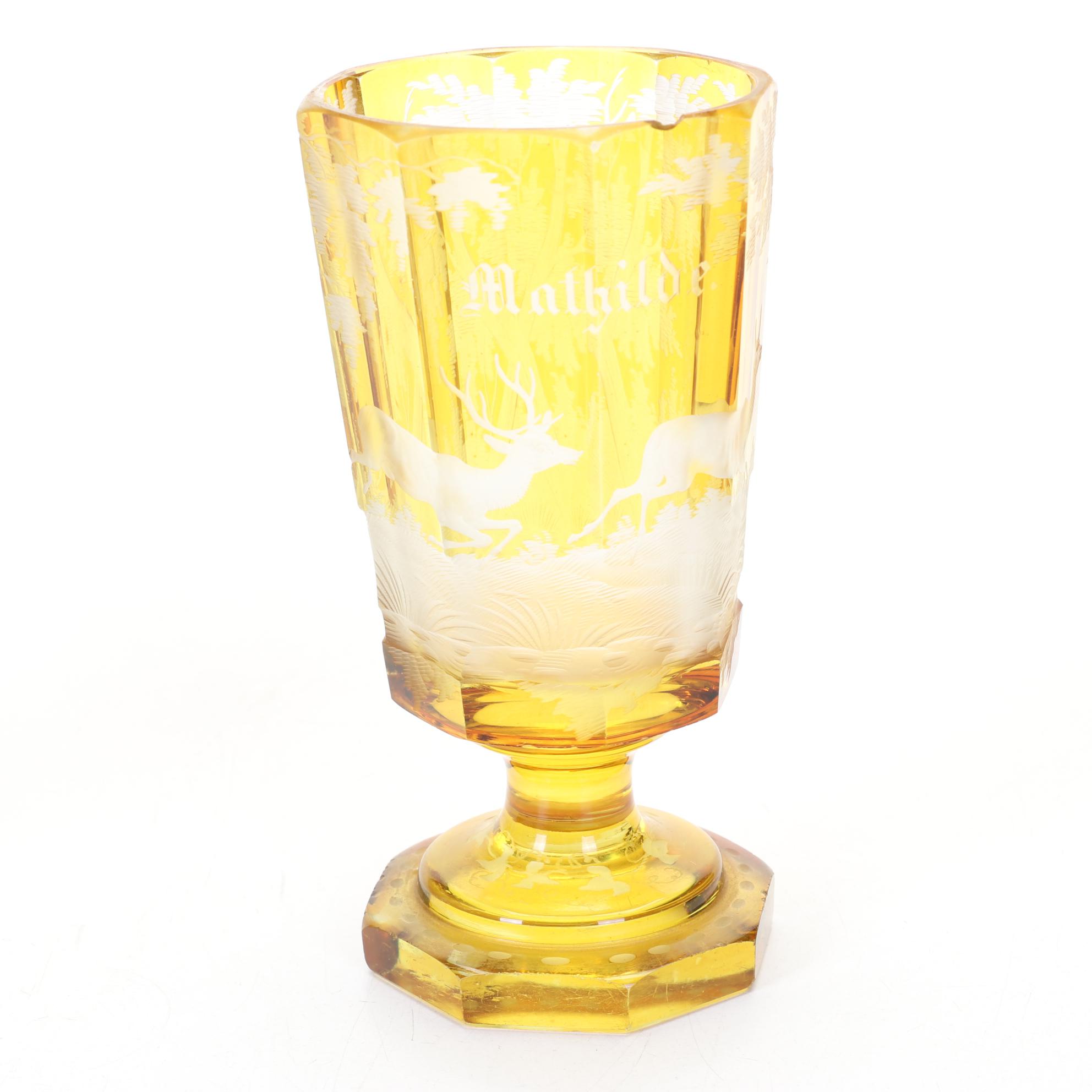 Antique European Amber Cut to Clear Stag Goblets Personalized For Owner