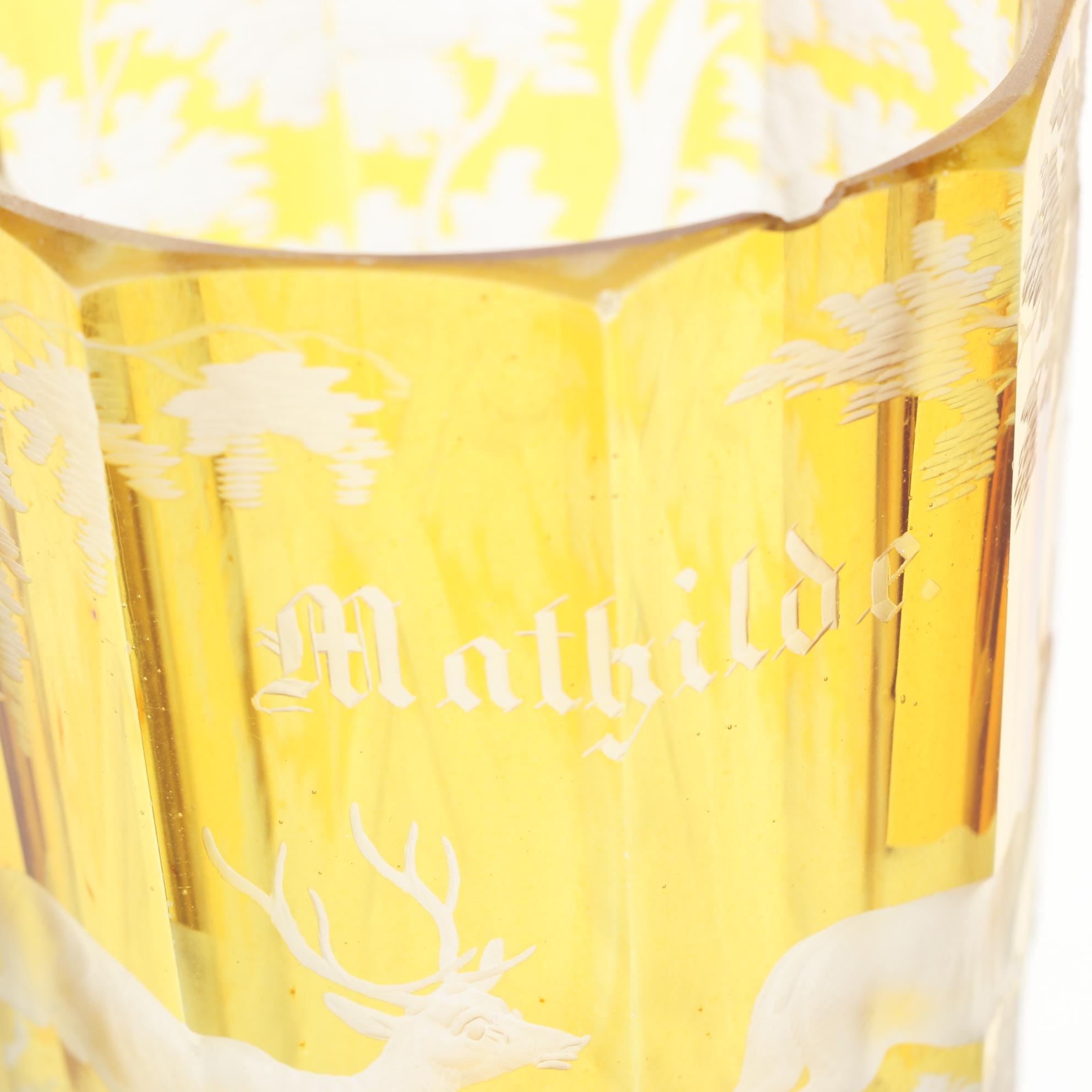 Antique European Amber Cut to Clear Stag Goblets Personalized For Owner