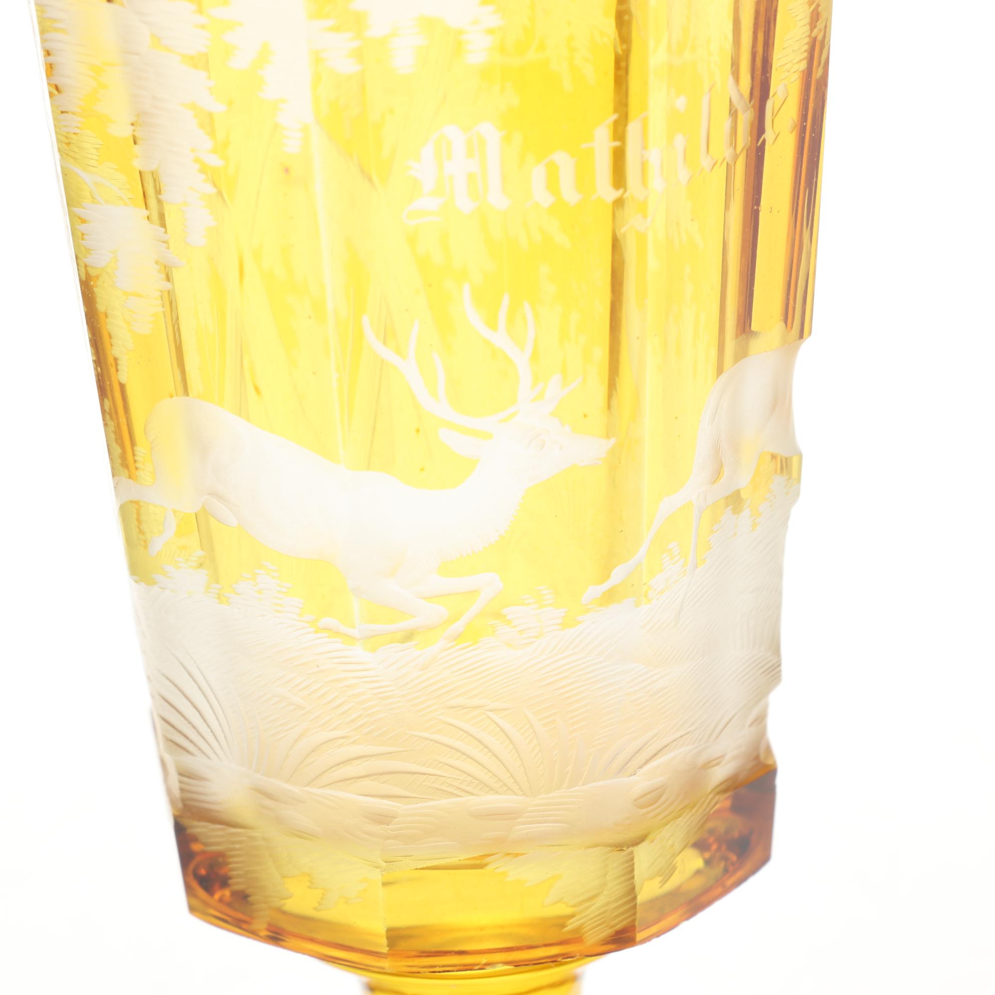 Antique European Amber Cut to Clear Stag Goblets Personalized For Owner