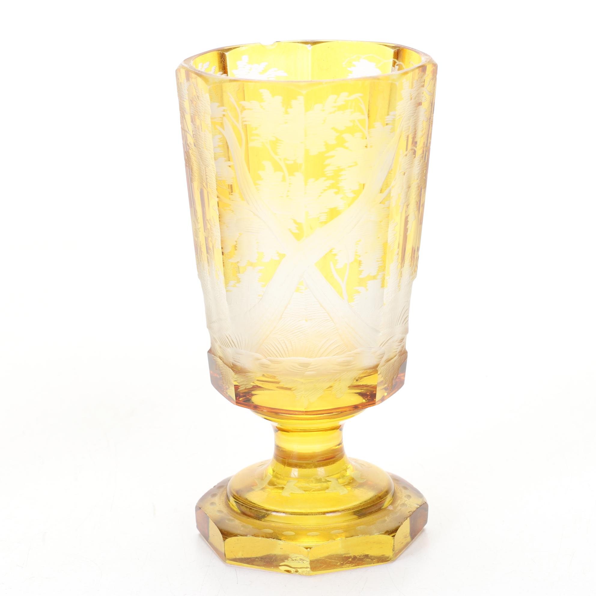 Antique European Amber Cut to Clear Stag Goblets Personalized For Owner
