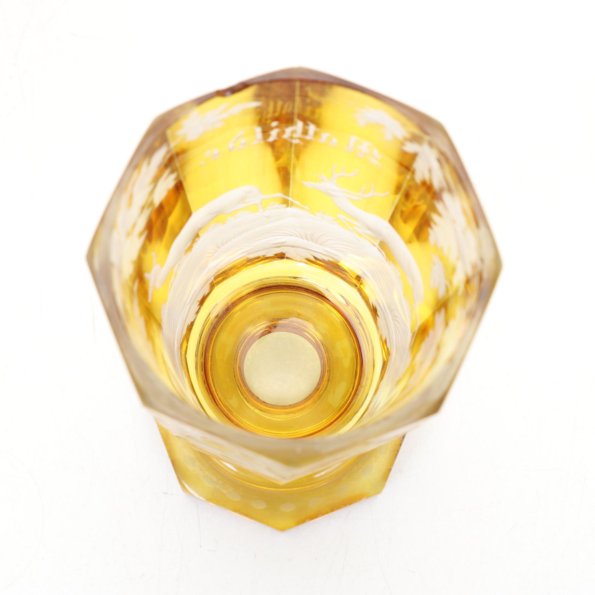 Antique European Amber Cut to Clear Stag Goblets Personalized For Owner