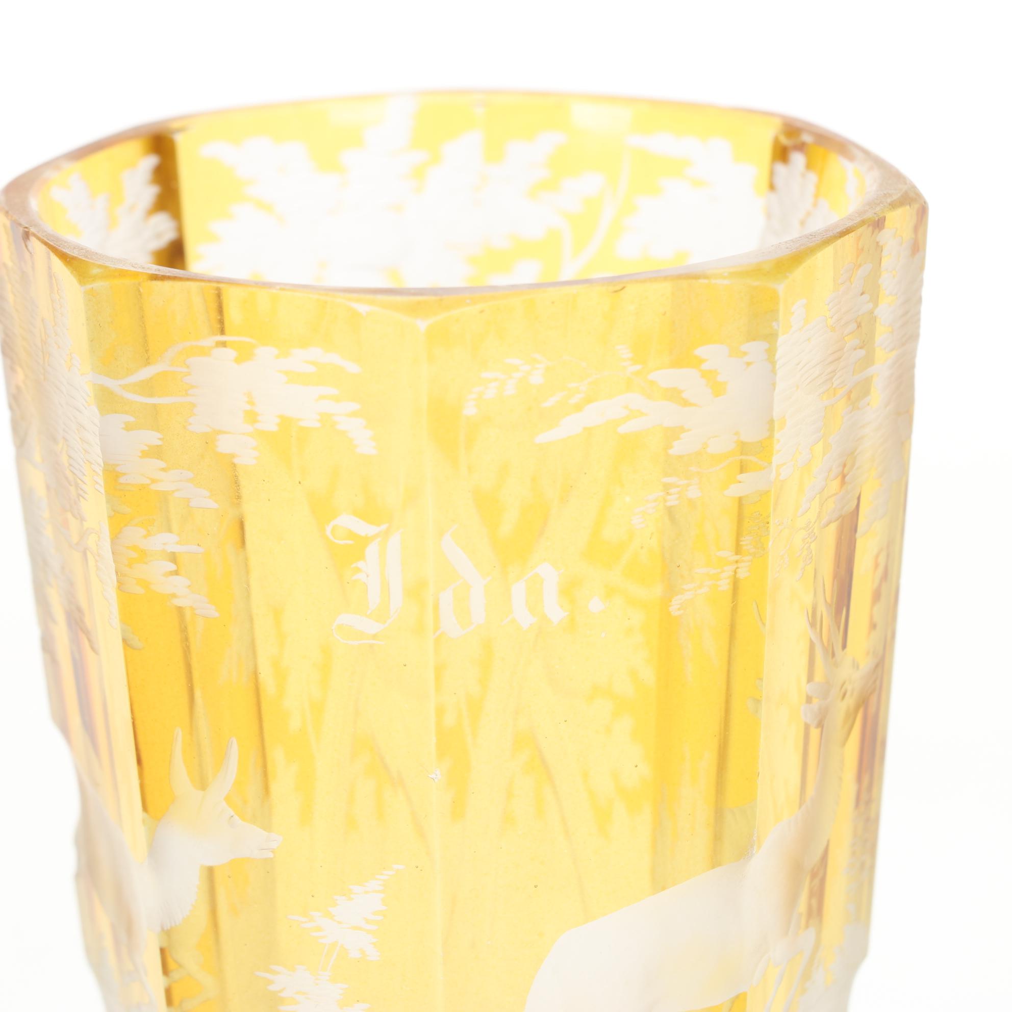 Antique European Amber Cut to Clear Stag Goblets Personalized For Owner