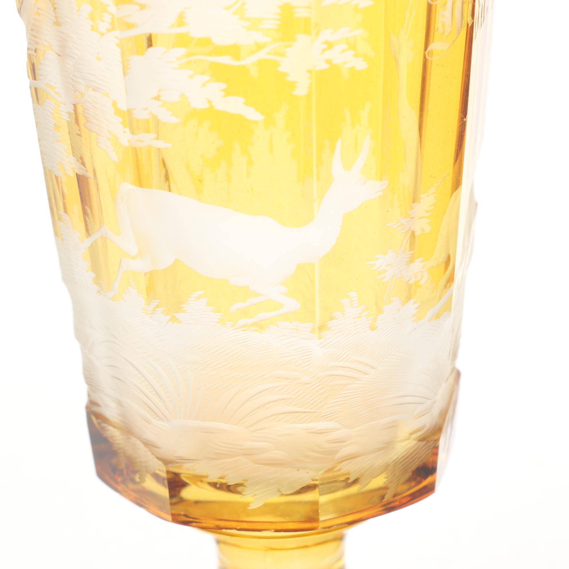 Antique European Amber Cut to Clear Stag Goblets Personalized For Owner