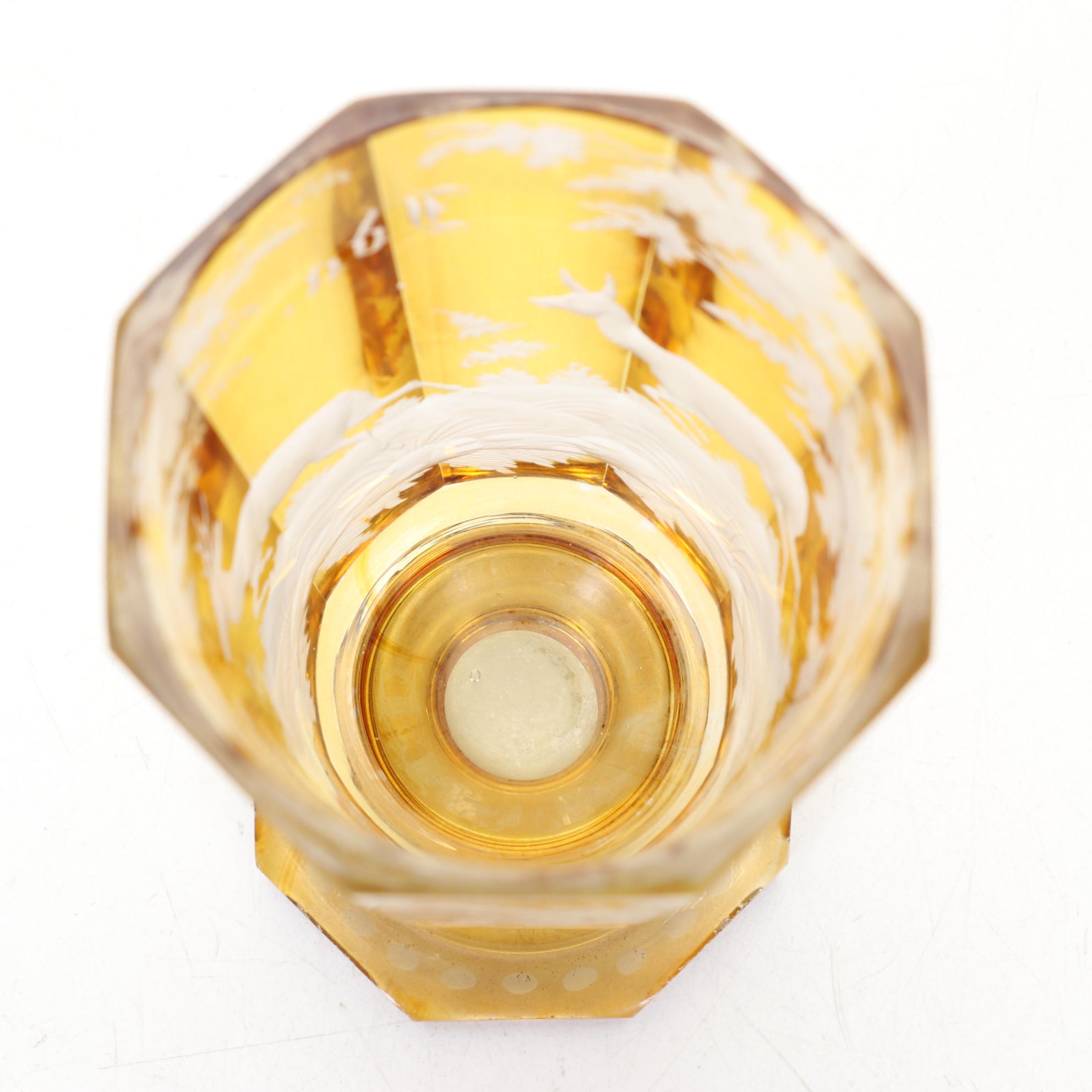 Antique European Amber Cut to Clear Stag Goblets Personalized For Owner