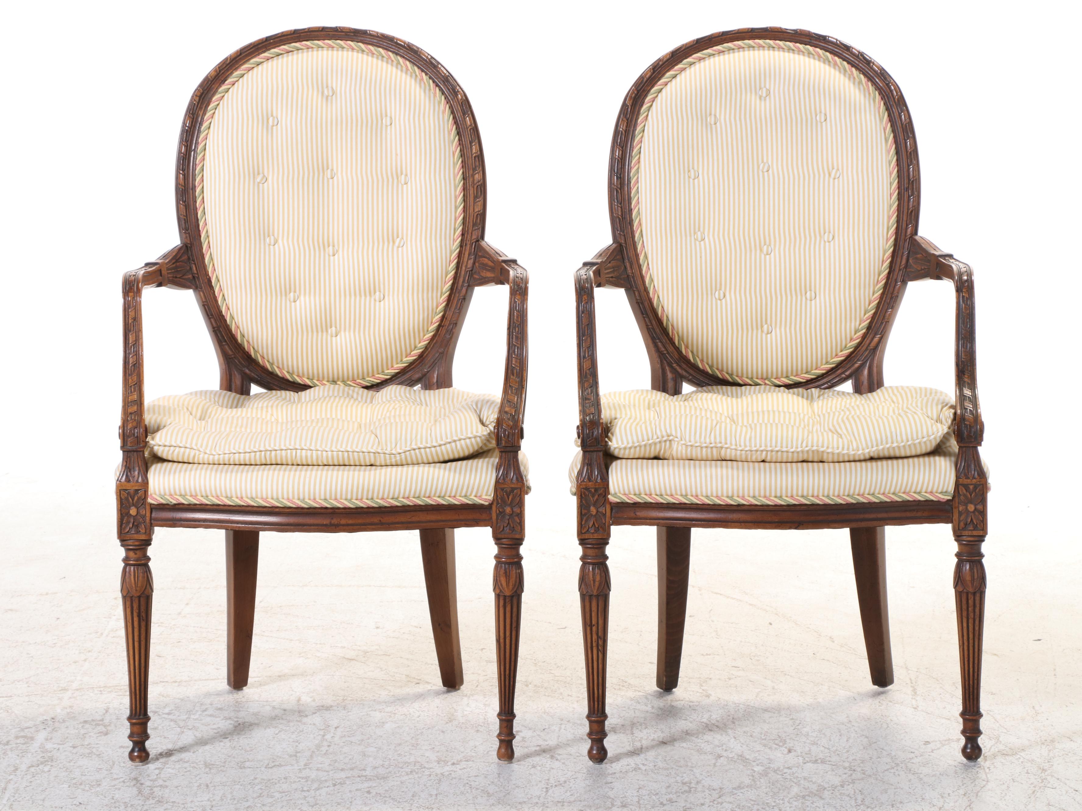 Pair of Louis XVI Style Beech, CustomUpholstered, and ButtonedDown