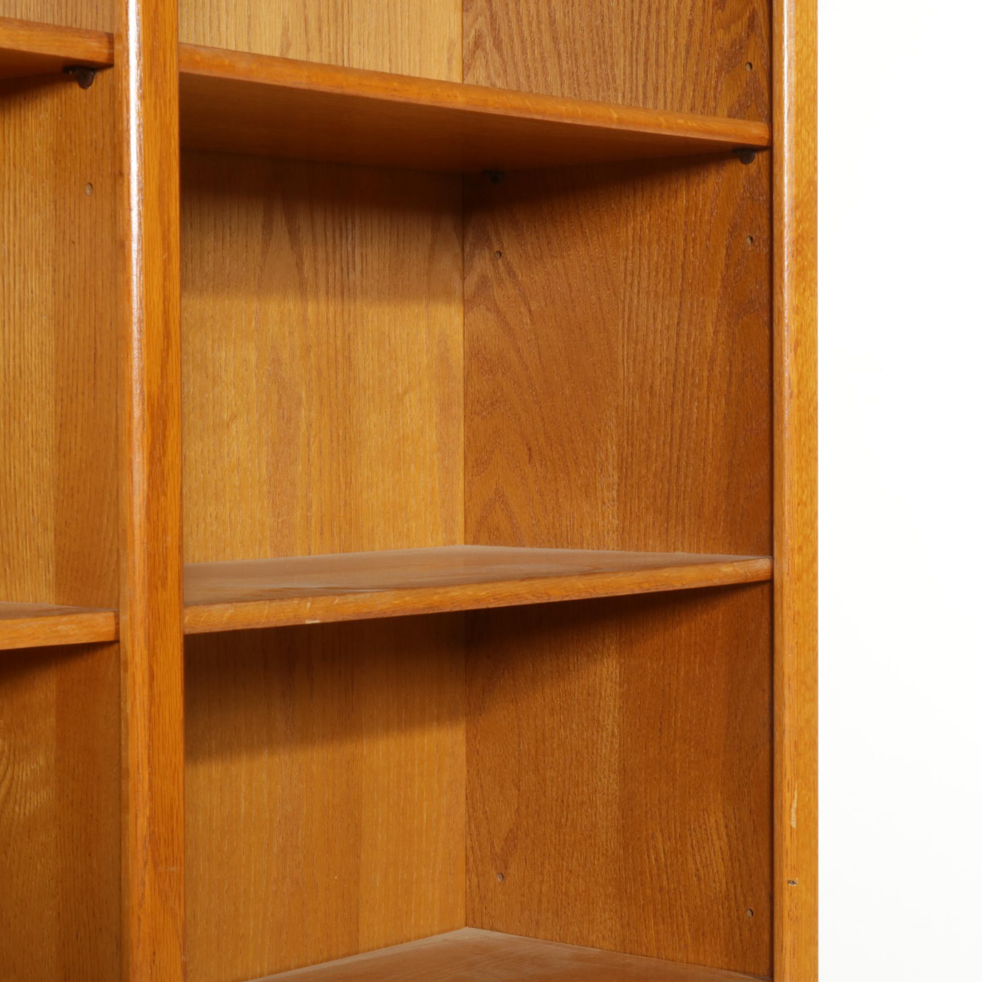 Pair of Modernist Style Oak Double Bookcases