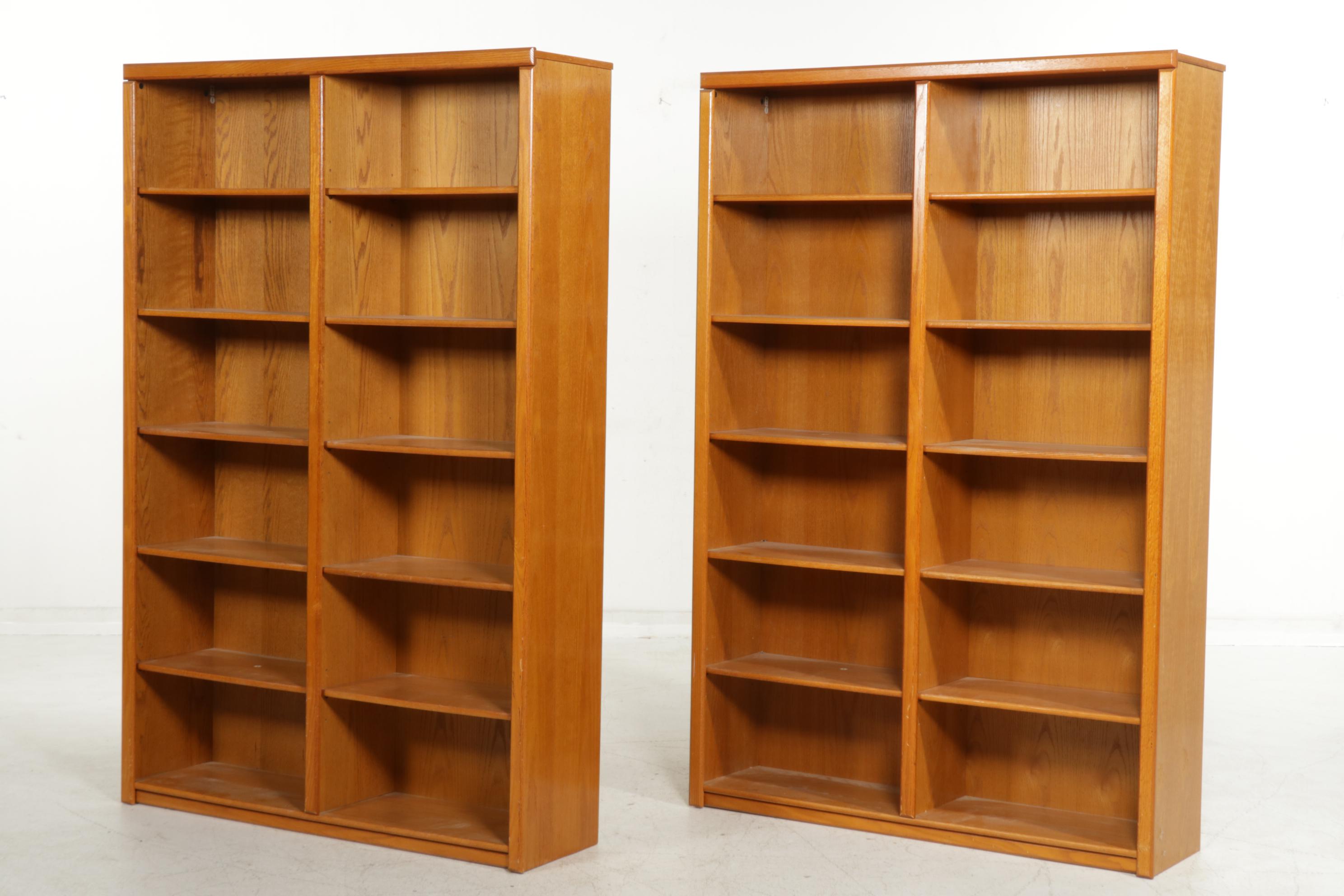 Pair of Modernist Style Oak Double Bookcases