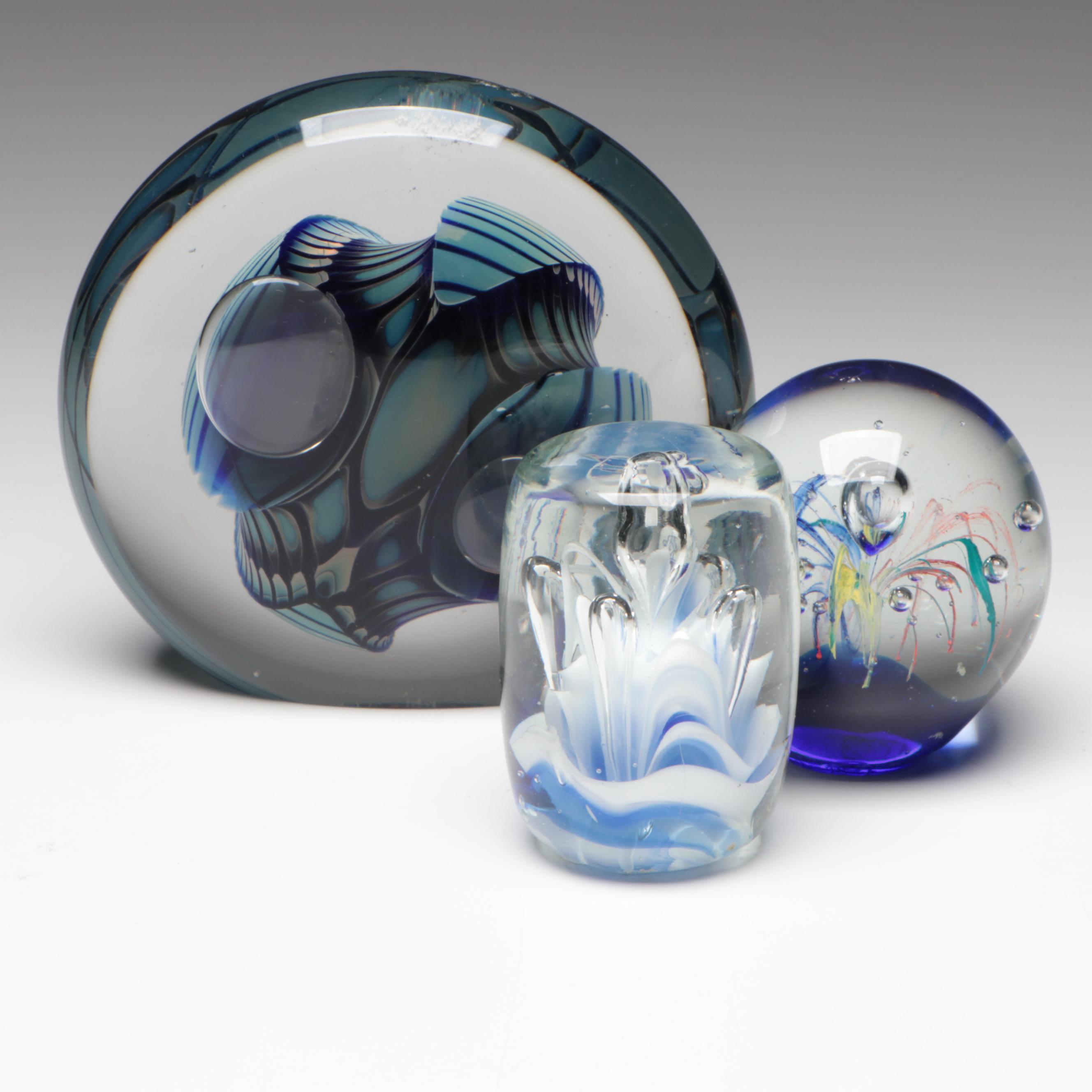Robert Eickholt Handmade Art Glass Paperweight with Other Paperweights