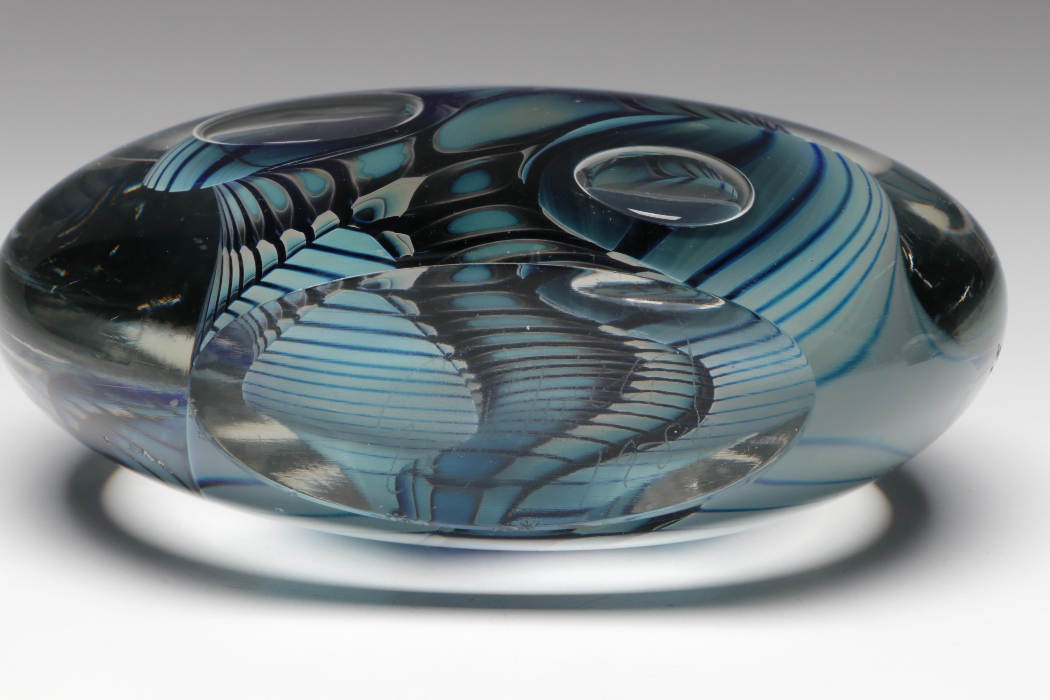 Robert Eickholt Handmade Art Glass Paperweight with Other Paperweights