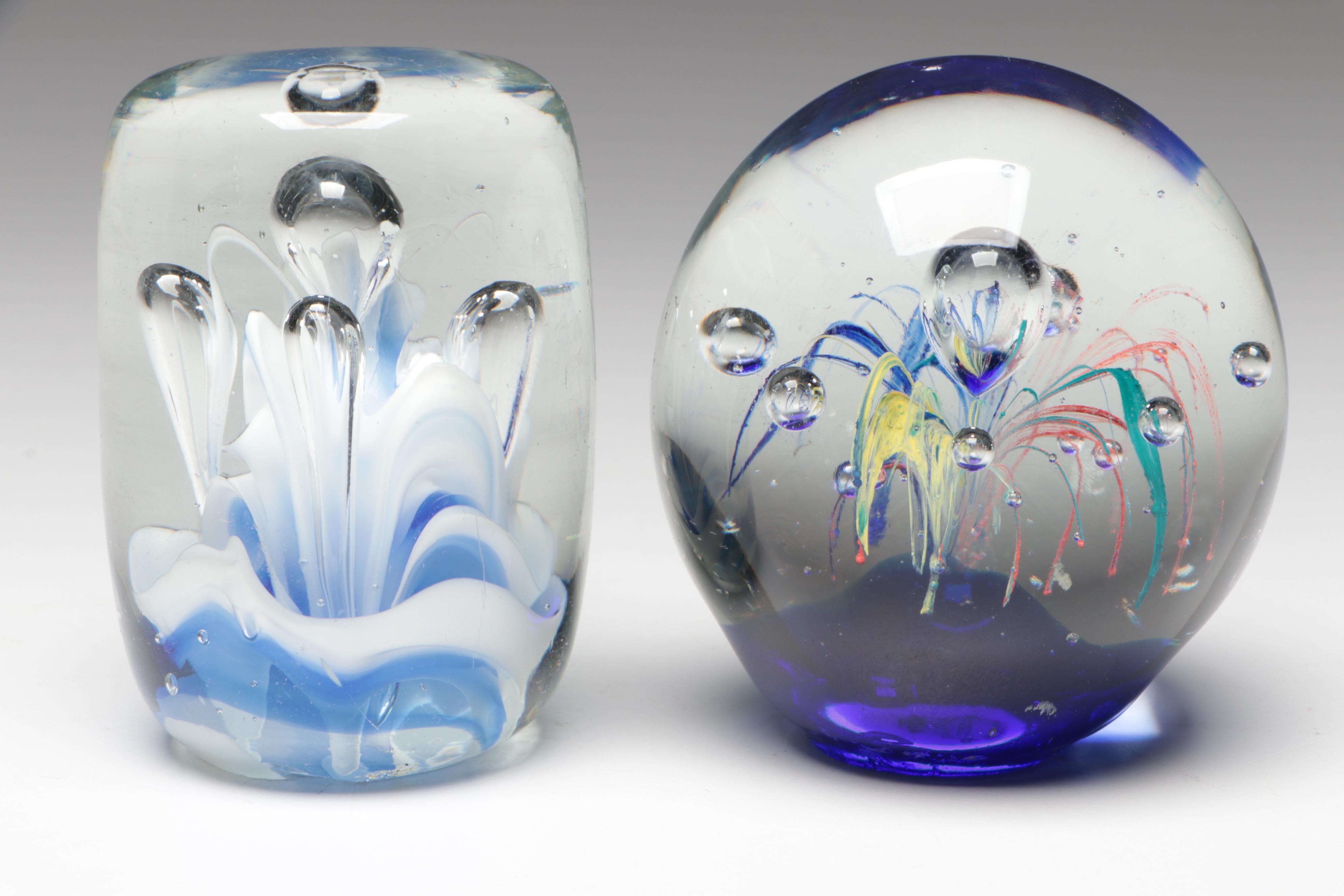 Robert Eickholt Handmade Art Glass Paperweight with Other Paperweights