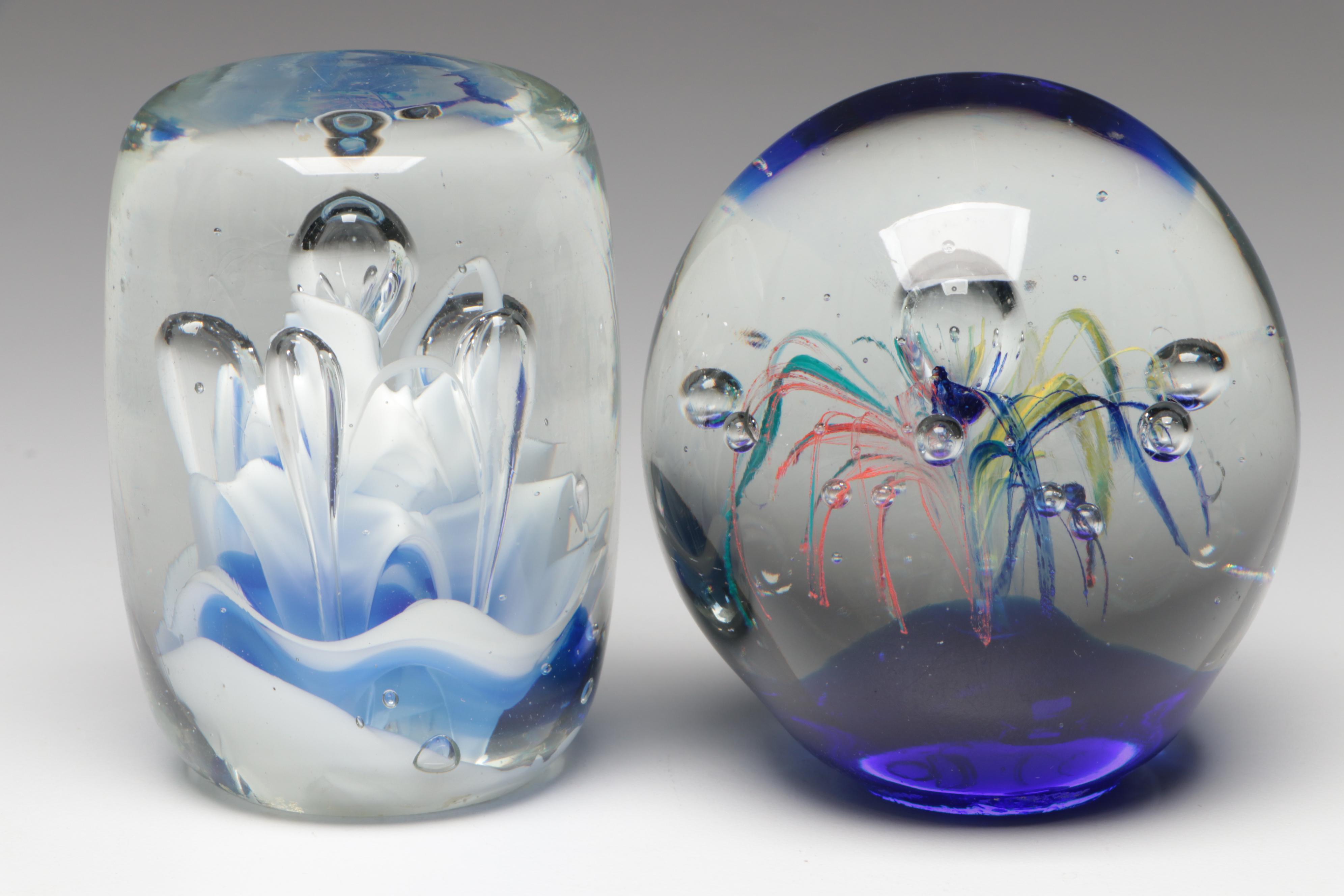 Robert Eickholt Handmade Art Glass Paperweight with Other Paperweights