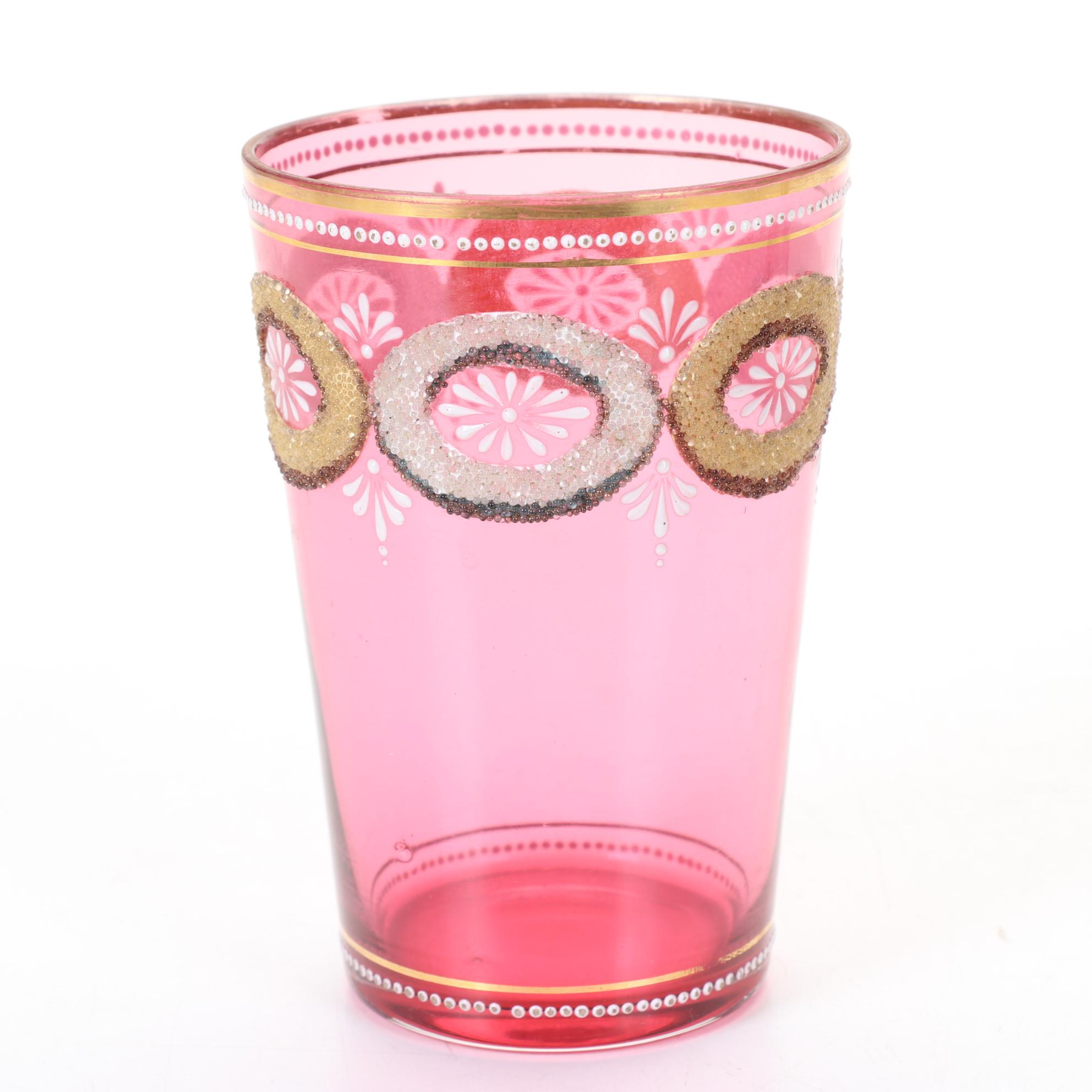 Victorian Hand Painted Glasses Featuring Textured and Relief Panels and Florals