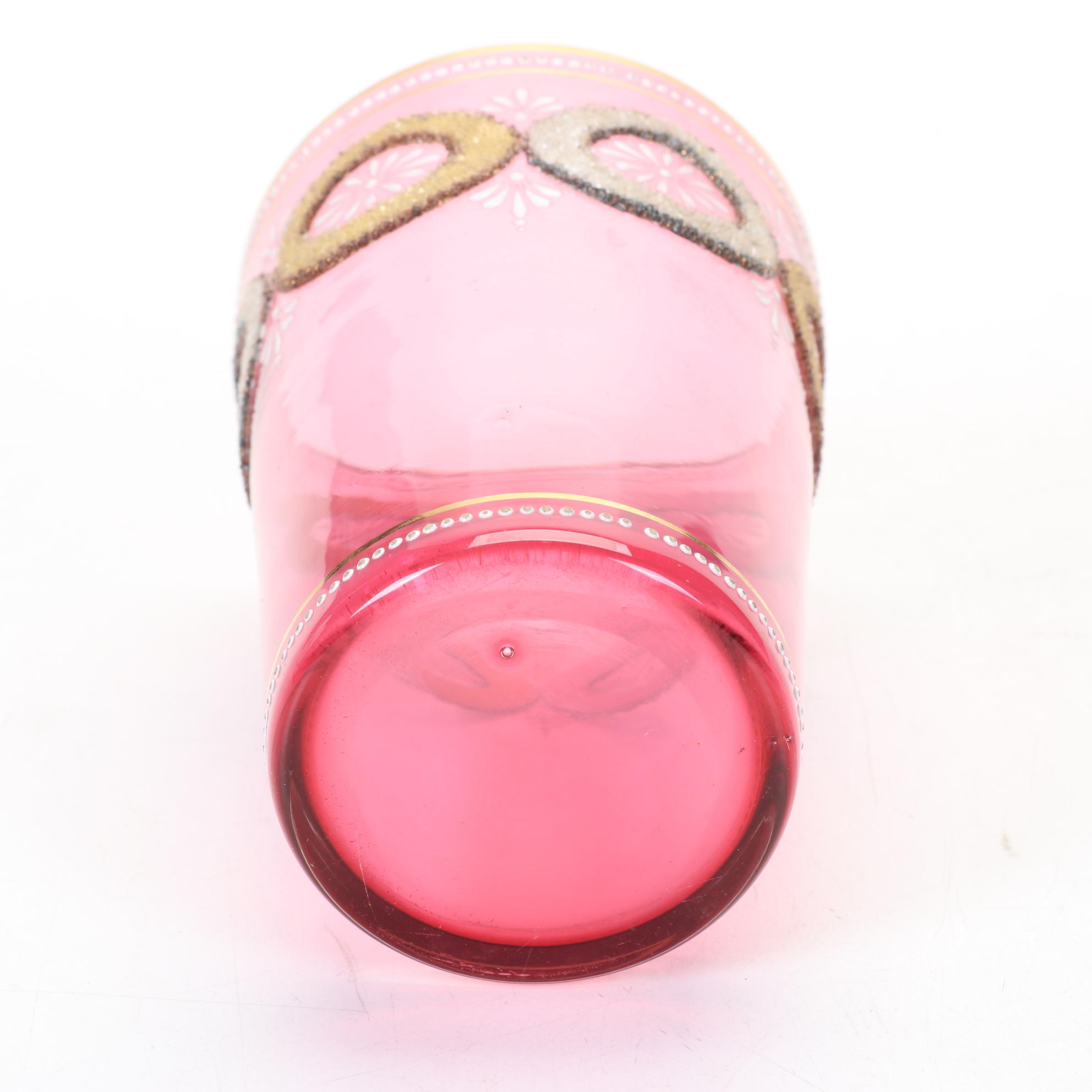 Victorian Hand Painted Glasses Featuring Textured and Relief Panels and Florals