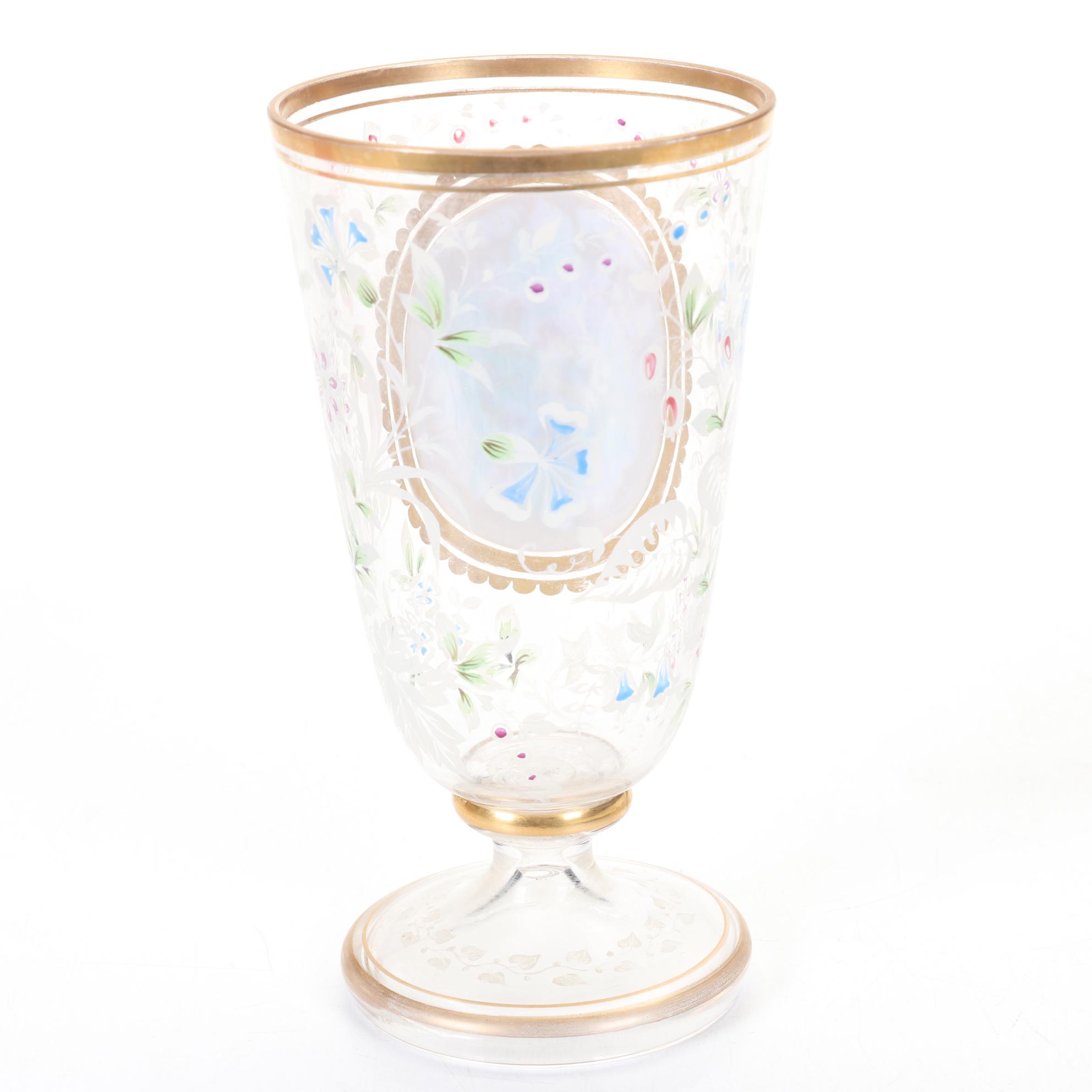 Victorian Hand Painted Glasses Featuring Textured and Relief Panels and Florals
