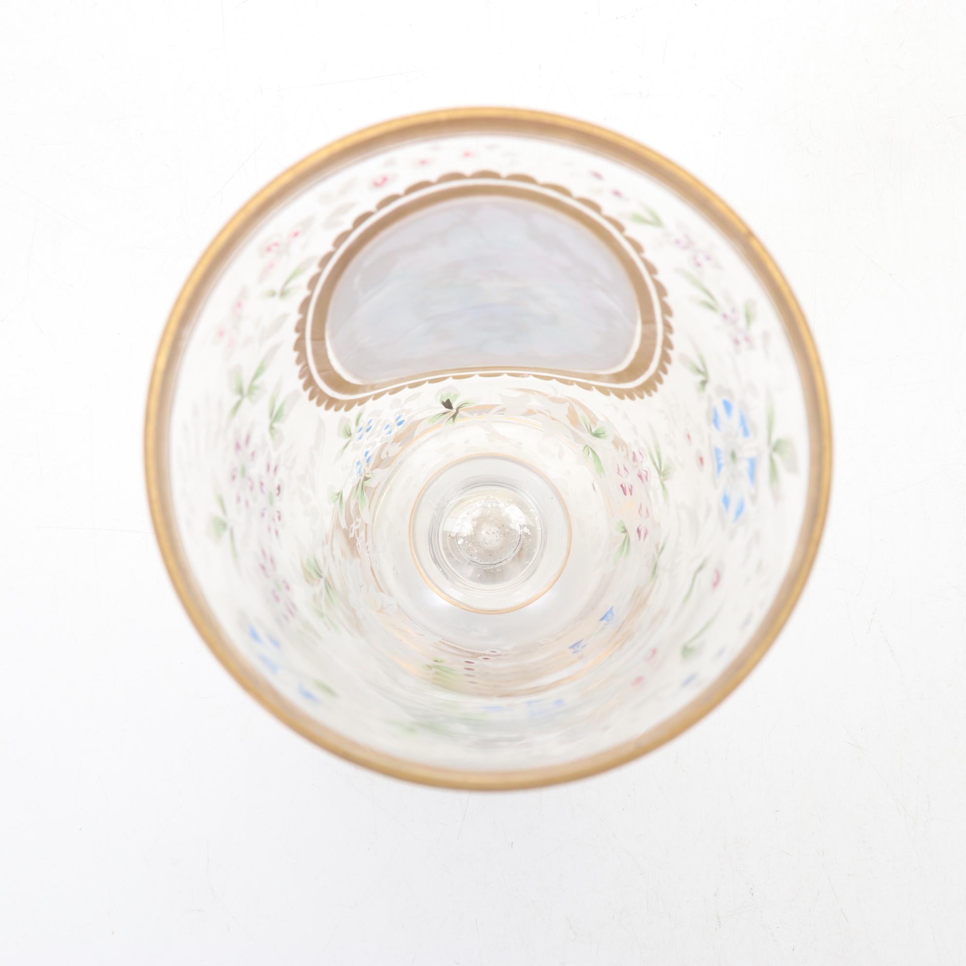 Victorian Hand Painted Glasses Featuring Textured and Relief Panels and Florals