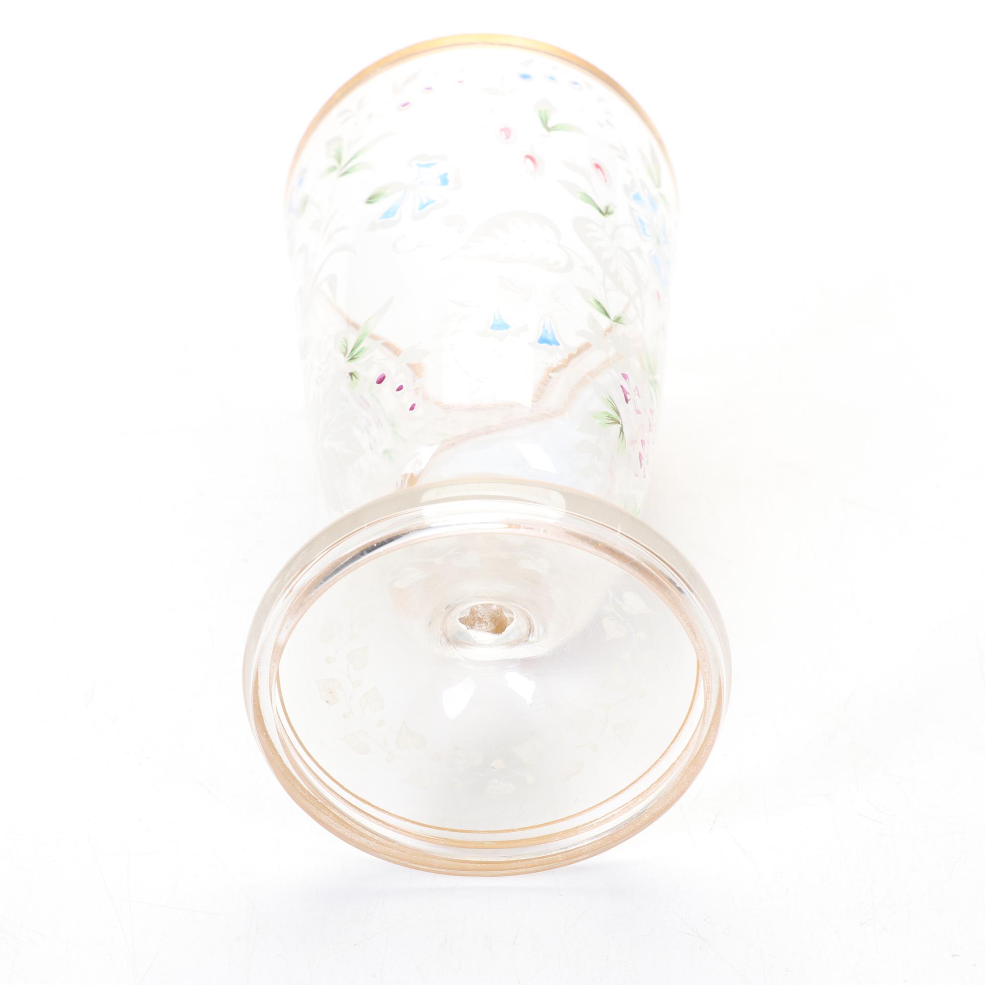 Victorian Hand Painted Glasses Featuring Textured and Relief Panels and Florals